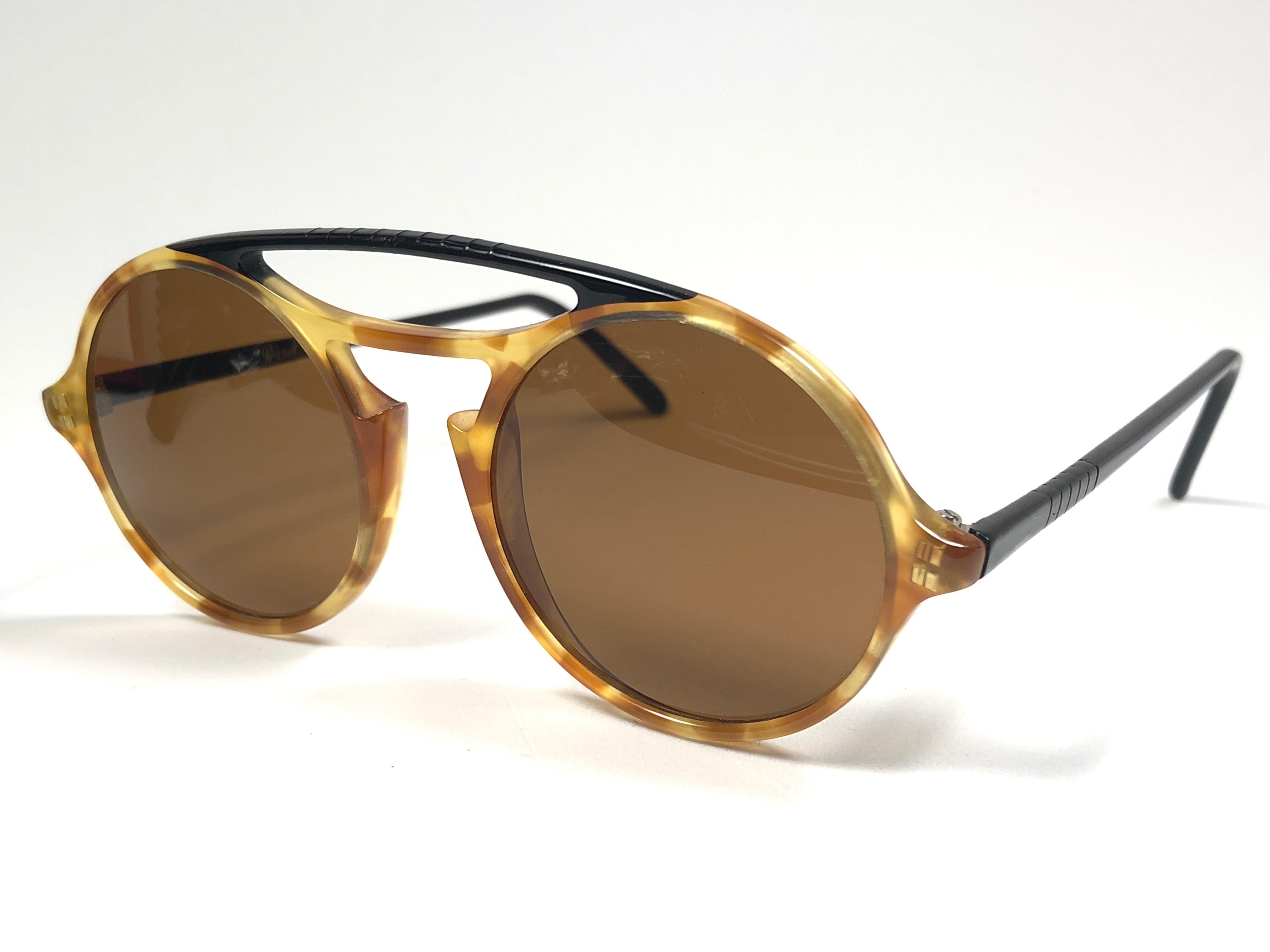 Women's or Men's Persol Vintage 650 Round Tortoise Sunglasses, 1990 