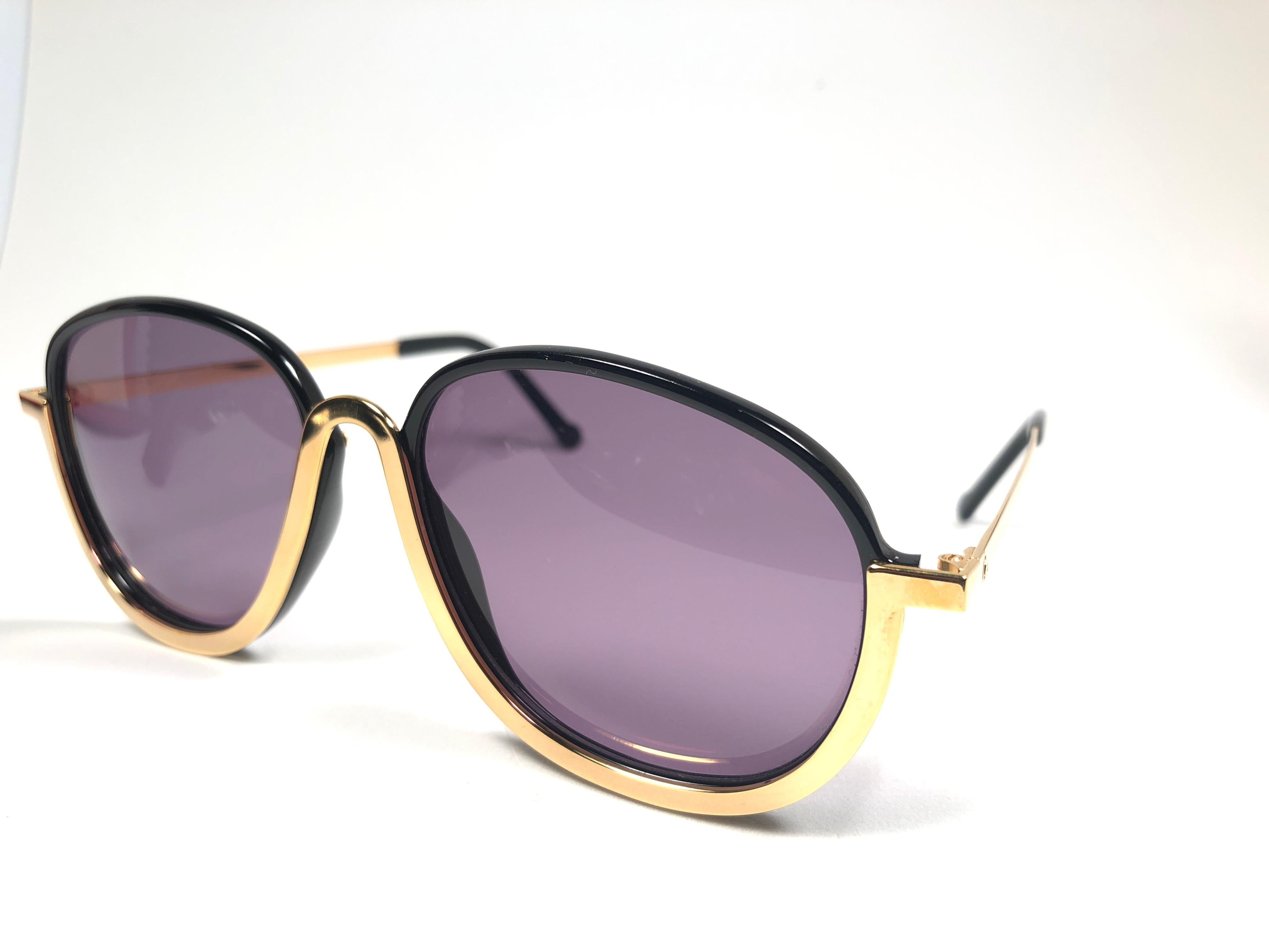Gray New Vintage Christian Lacroix Black Gold Accents 1980 France Sunglasses