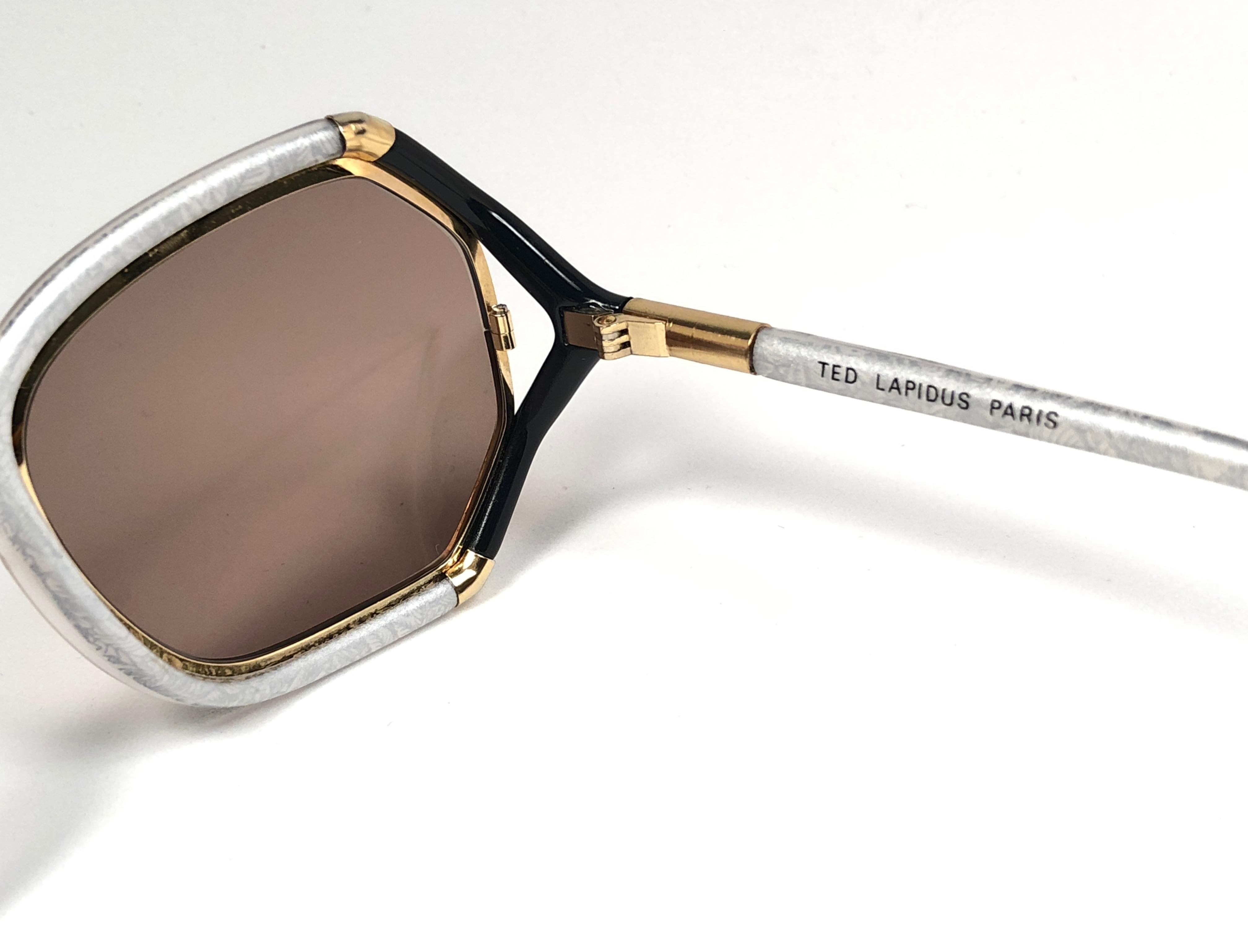 Brown New Vintage Ted Lapidus Paris Translucent Black & Gold 1970 Sunglasses