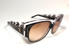 New Vintage Emanuelle Kahn Paris Rhinestones Accents Black Sunglasses France