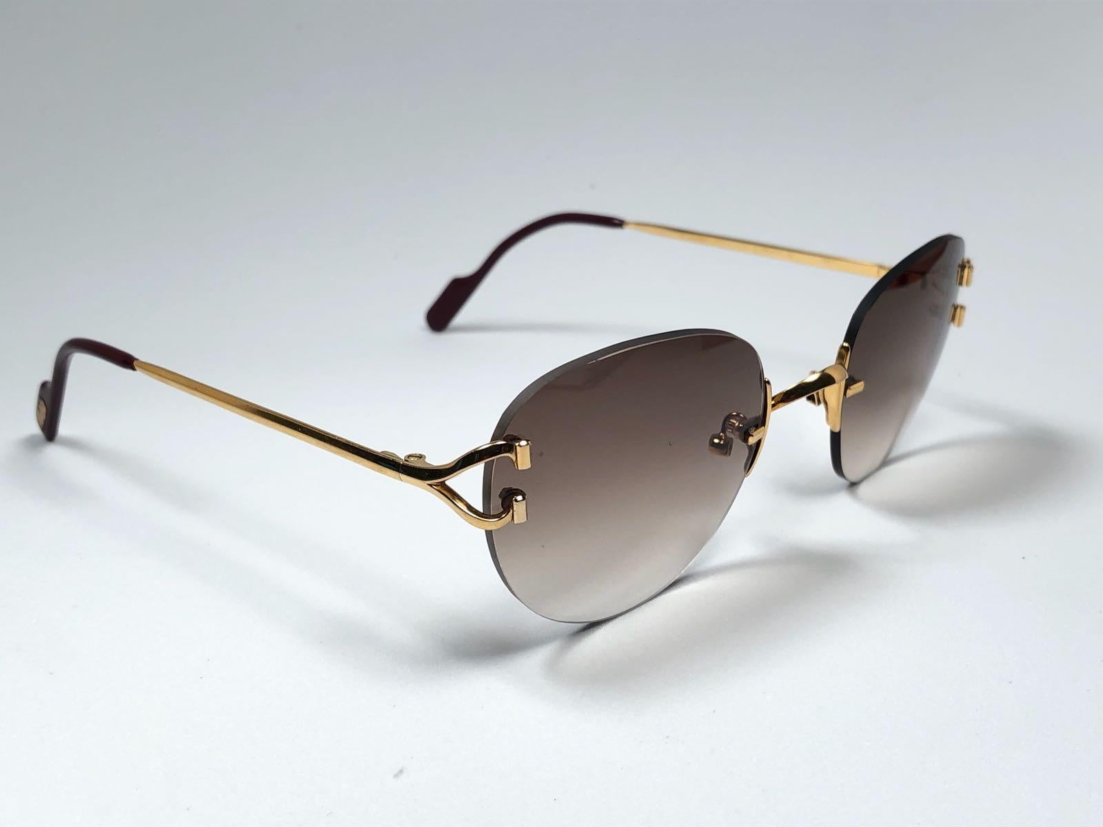 Women's or Men's Cartier Salisbury Rimless Gold 51mm Brown Gradient Lens France Sunglasses