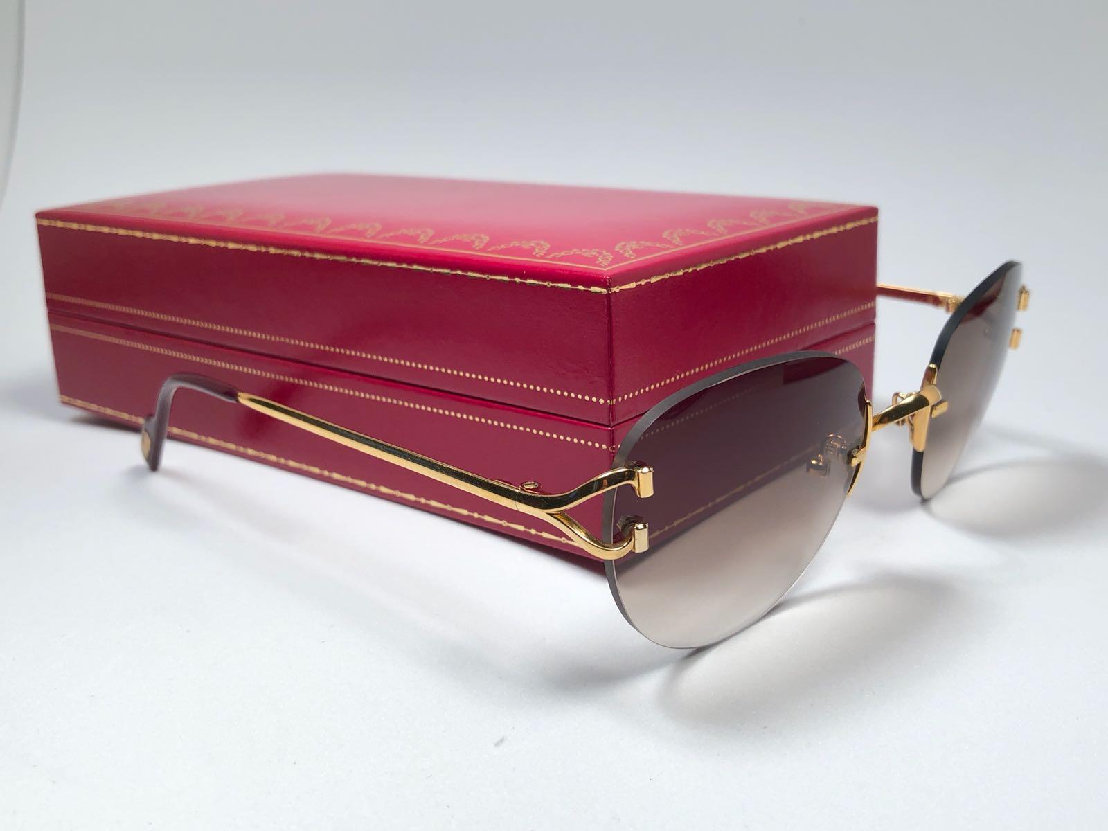 Cartier Salisbury Rimless Gold 51mm Brown Gradient Lens France Sunglasses In New Condition In Baleares, Baleares