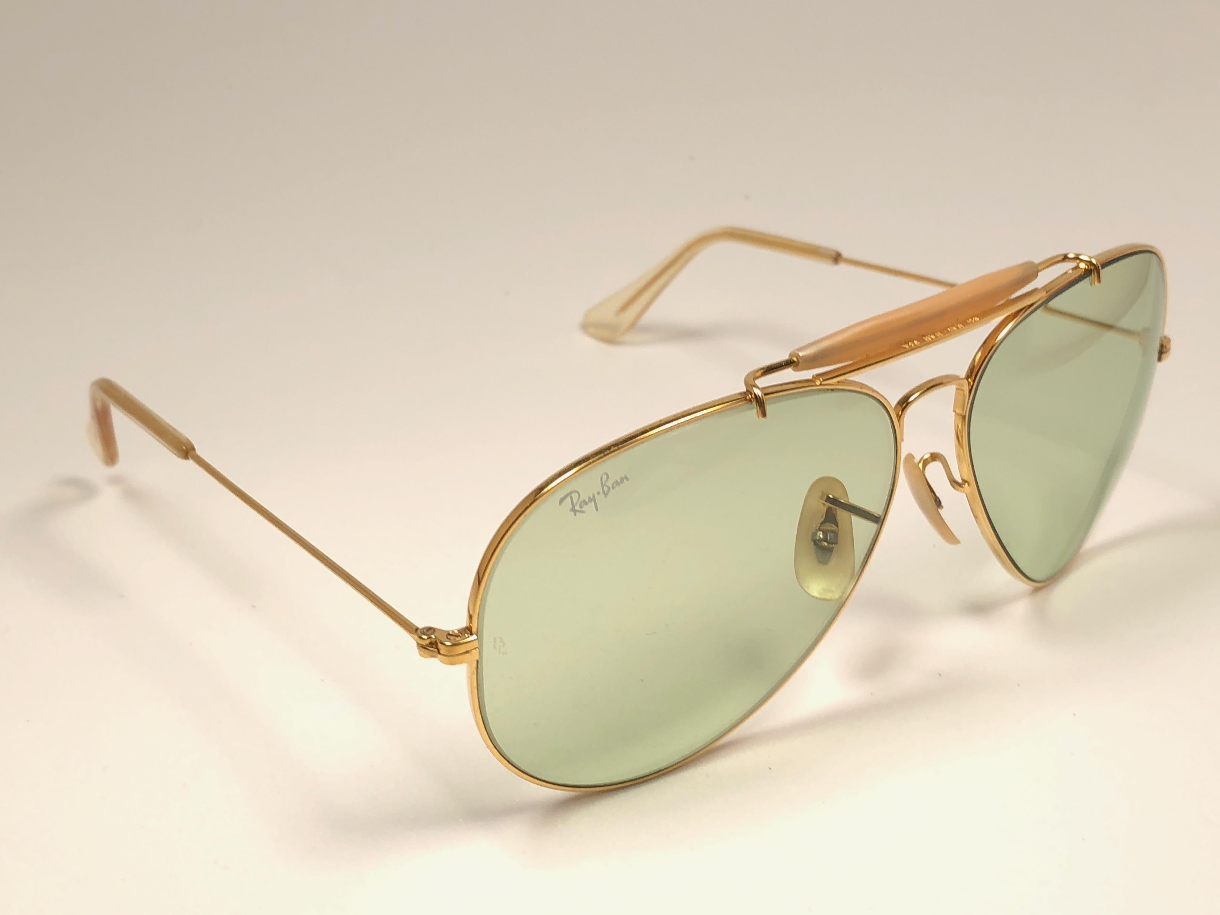 Mint Ray Ban Vintage Aviator Gold Grün Gläser 62Mm B / L Sonnenbrille:: 1970er (Braun)