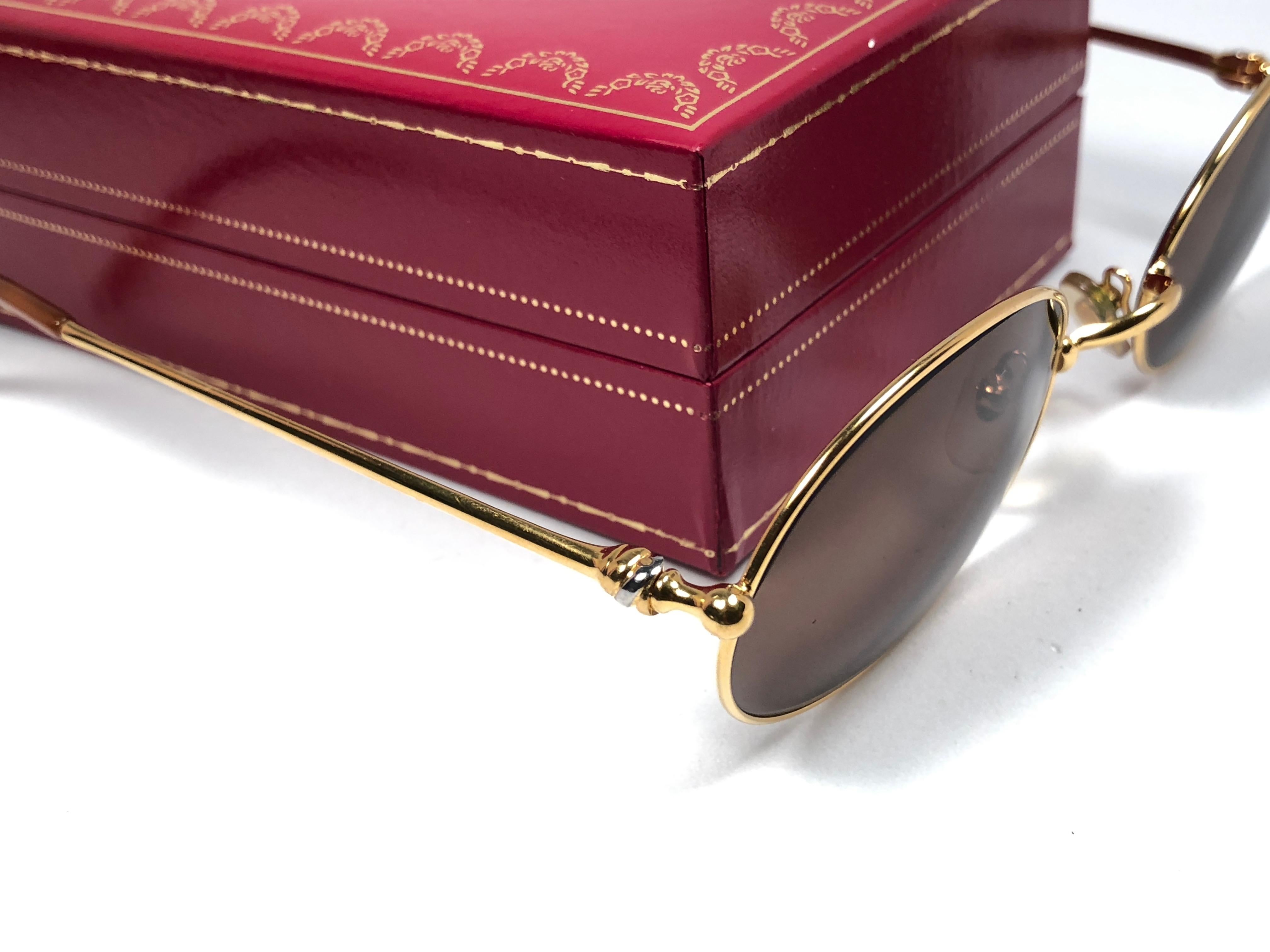 Vintage Cartier Saturne Gold Plated Solid Brown Lens France 1990 Sunglasse 3