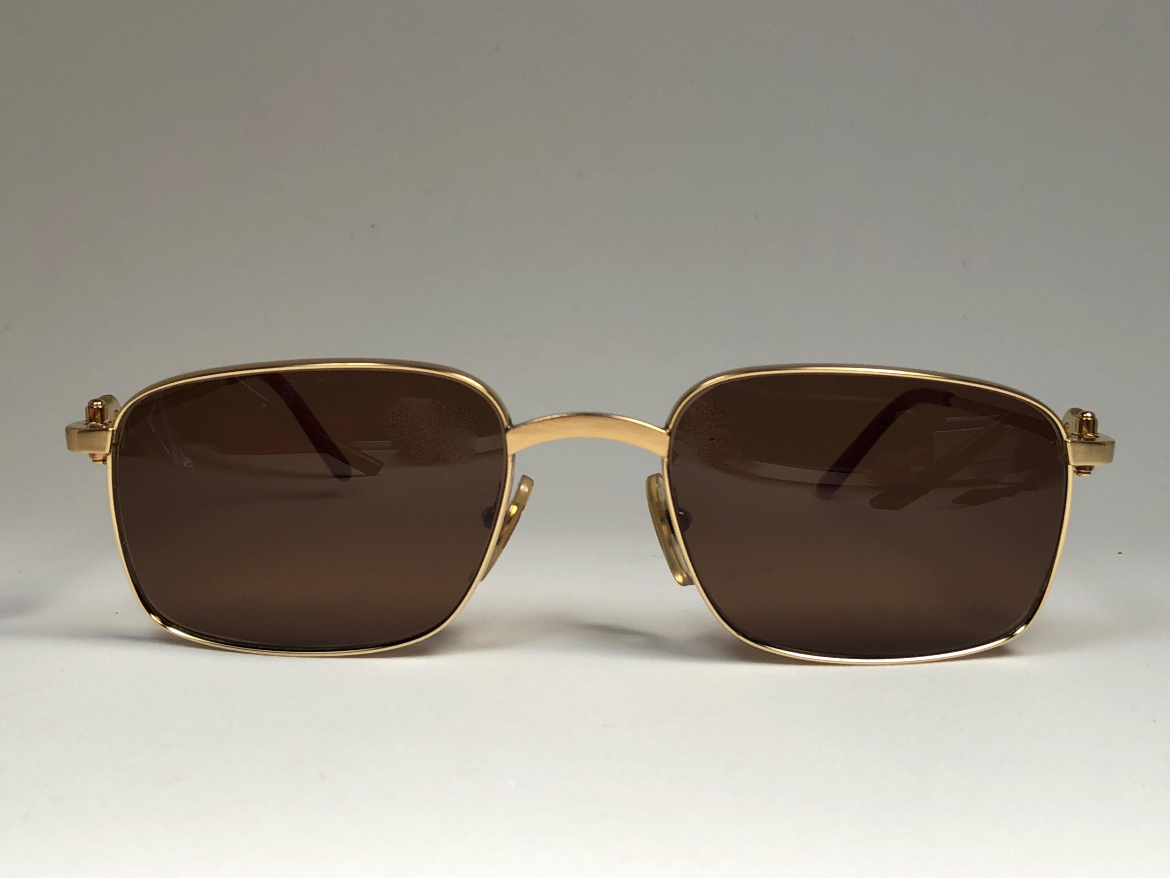 Brown New Cartier Temper 54mm Brushed 18k Gold Sunglasses France