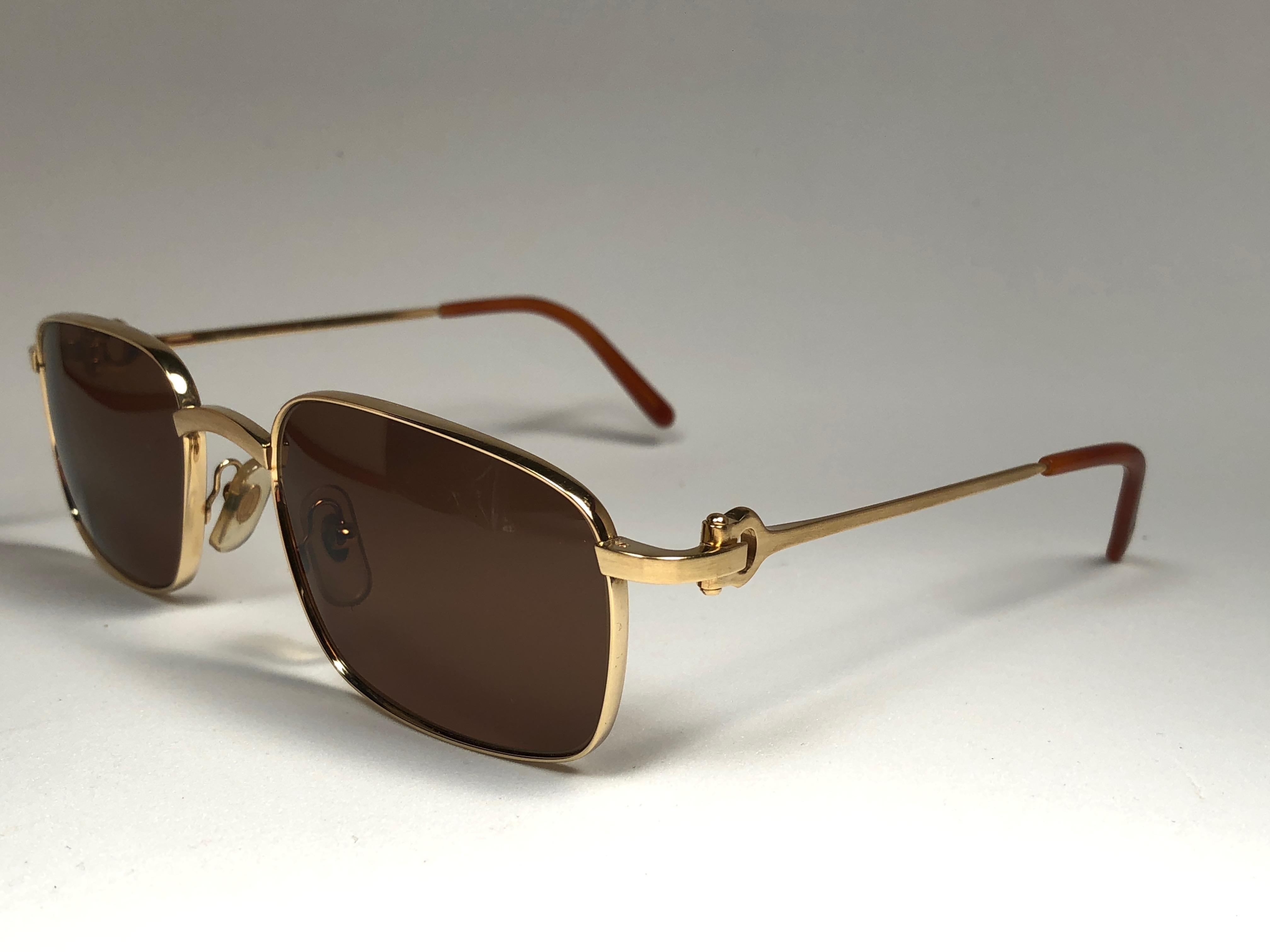 Women's or Men's New Cartier Temper 54mm Brushed 18k Gold Sunglasses France