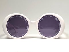 New Vintage Chanel Camera Lens Spring/Summer 1993 White Sunglasses Made In Italy