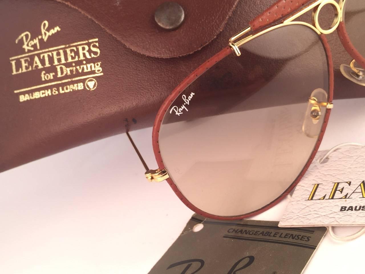 Marrone Nuovo Occhiali da sole vintage Ray Ban Ostrich Leather Shooter 62Mm B&L.