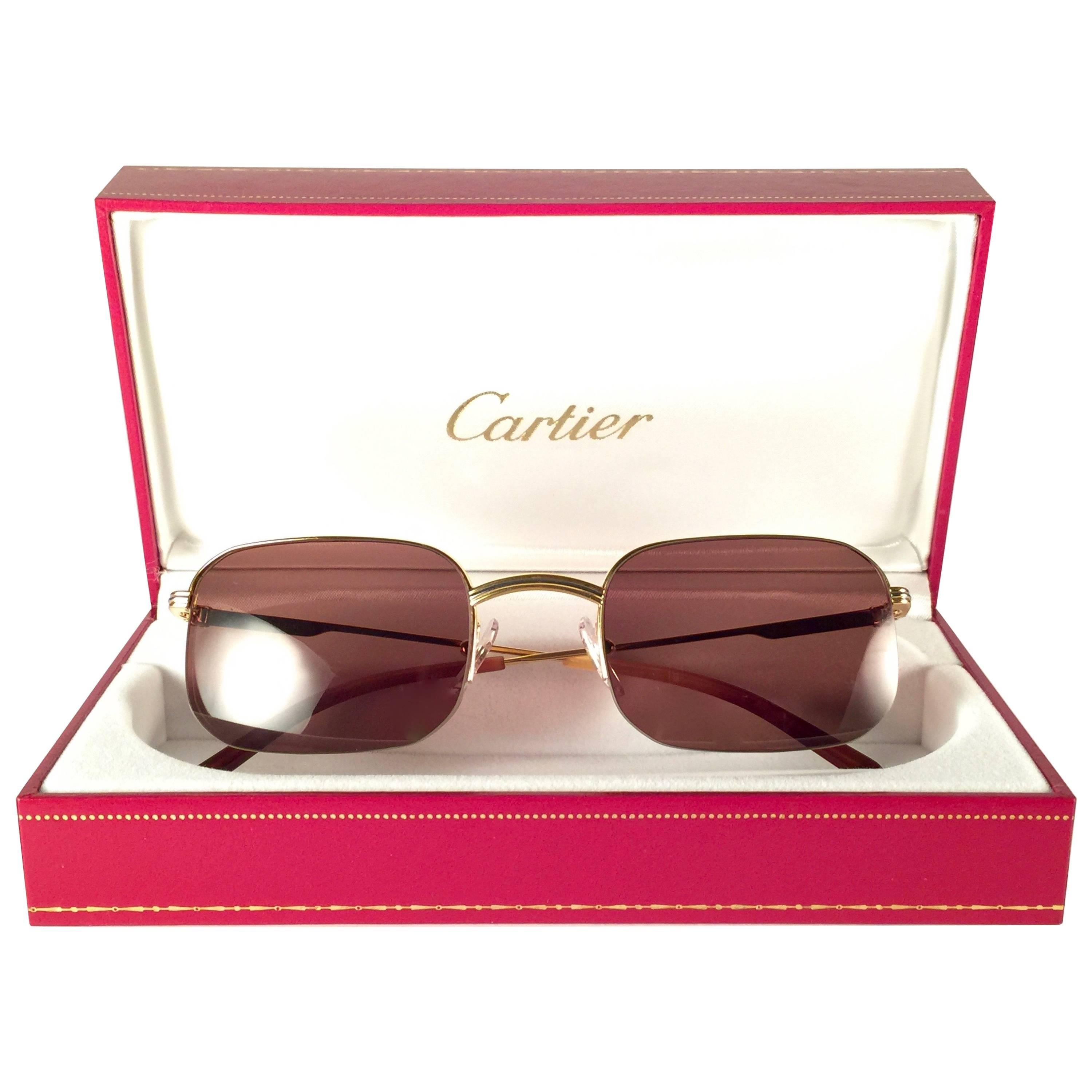 Cartier Vintage Broadway Gold Plated 49 22 Half Frame France Sunglasses, 1990  