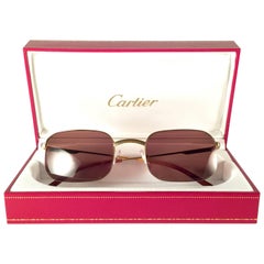 Cartier Retro Broadway Gold Plated 49 22 Half Frame France Sunglasses, 1990  