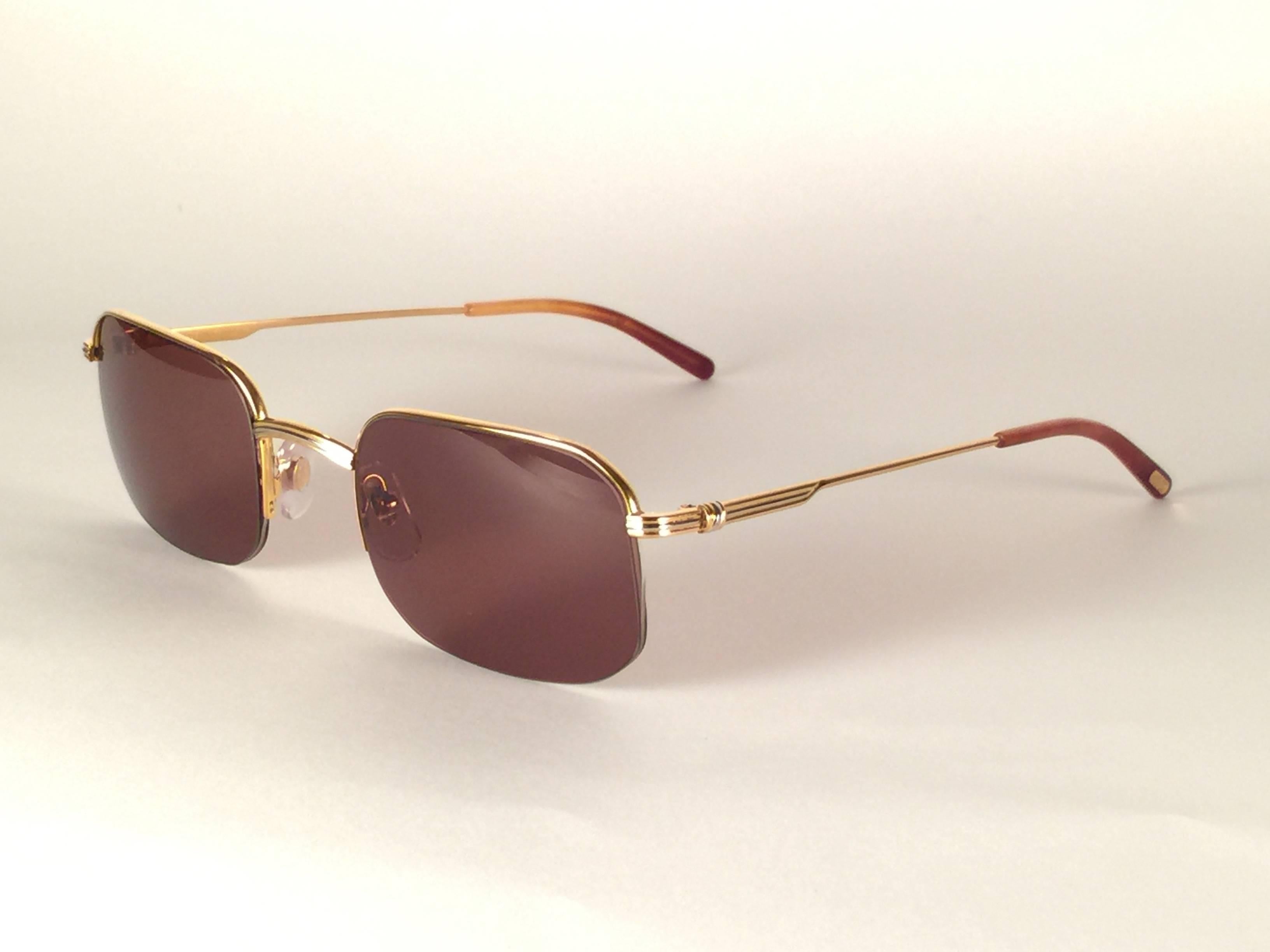 Pink Cartier Vintage Broadway Gold Plated 49 22 Half Frame France Sunglasses, 1990  