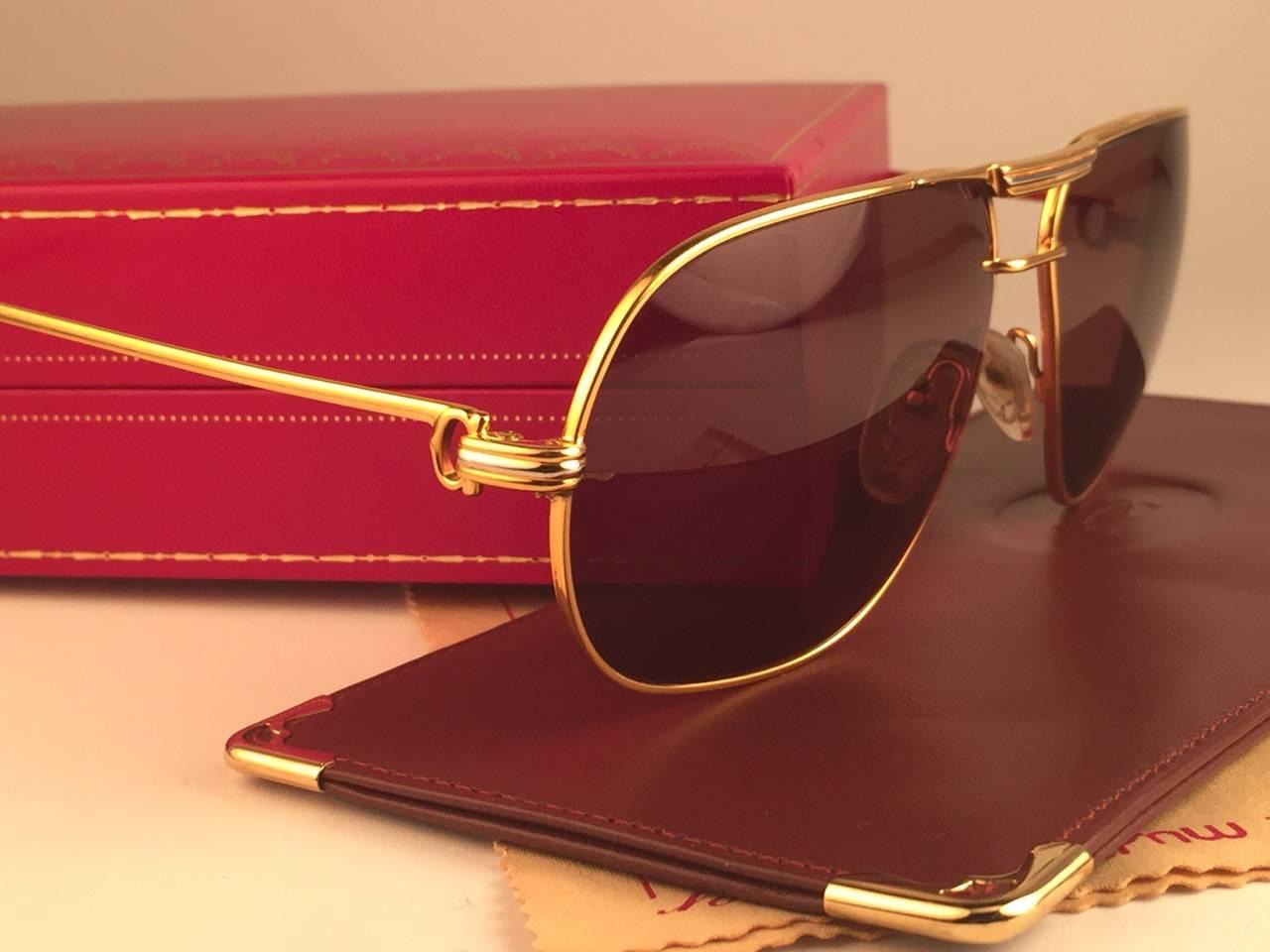 Cartier Tank 62mm Large Vendome Gold Frame Sunglasses, 1988 In New Condition In Baleares, Baleares