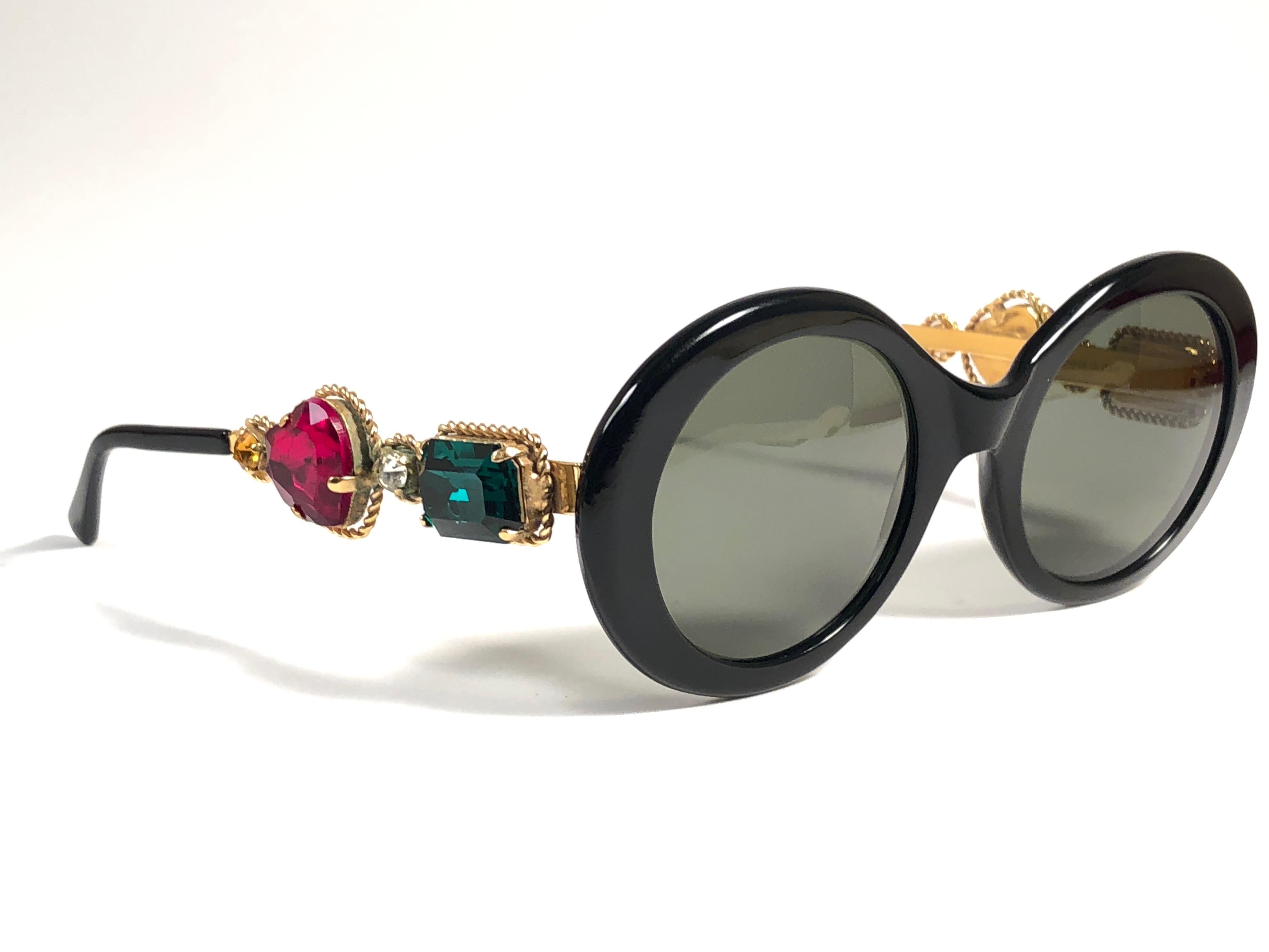 Women's or Men's Moschino By Persol M253 Vintage Black Jewelled Lady Gaga Sunglasses, 1990  For Sale