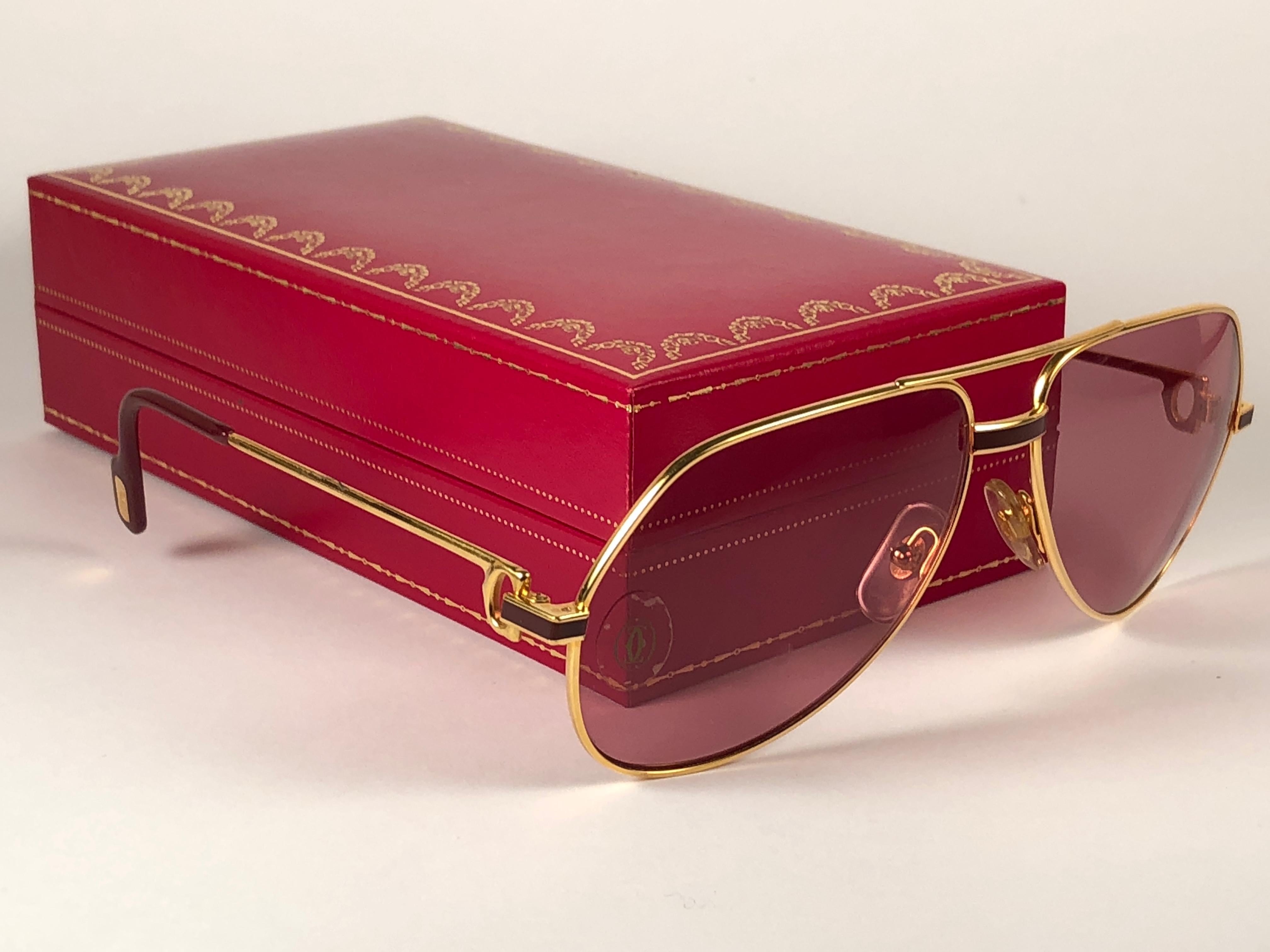 Cartier Laque de Chine Aviator Gold 59Mm Heavy Plated Sunglasses France In New Condition In Baleares, Baleares