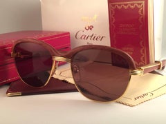 New Cartier Wood Malmaison Precious Wood and Gold 54mm Sunglasses