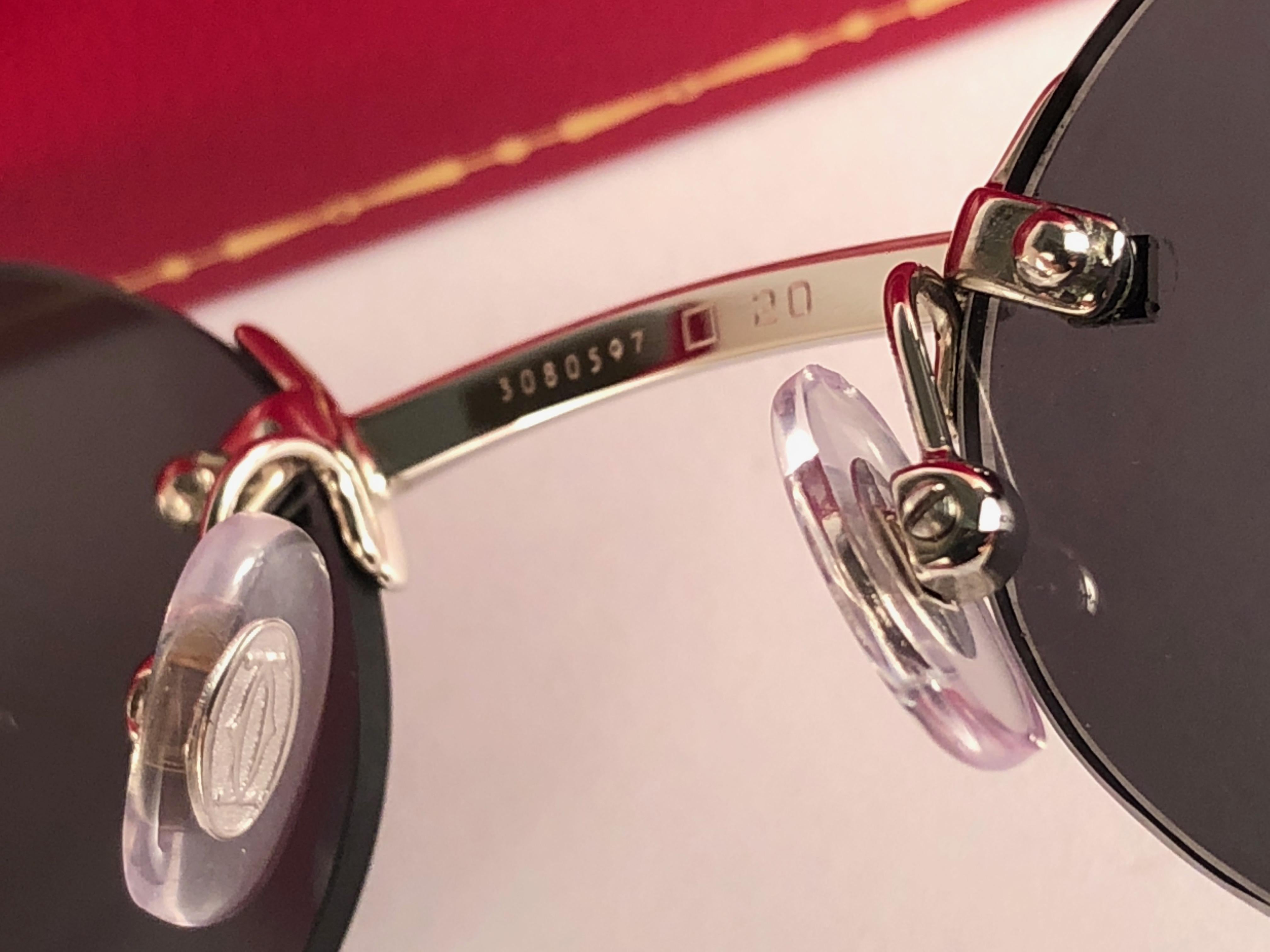 New Vintage Cartier Shamal Platine Rimless Grey Lens Case France Sunglasses 5