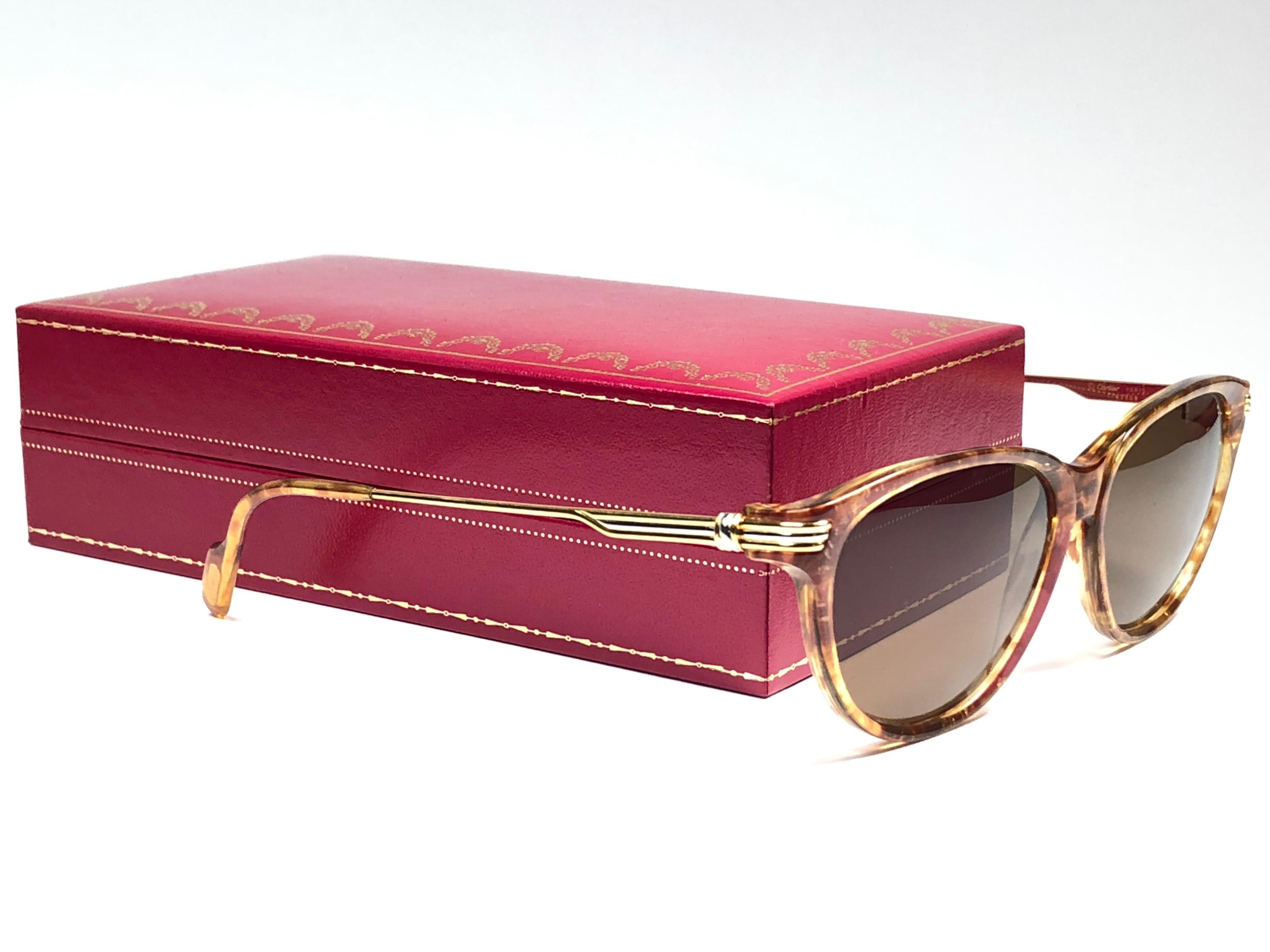  Cartier Eclat Jaspe Gold Sunglasses Brown France 18k Gold 1991 In New Condition In Baleares, Baleares