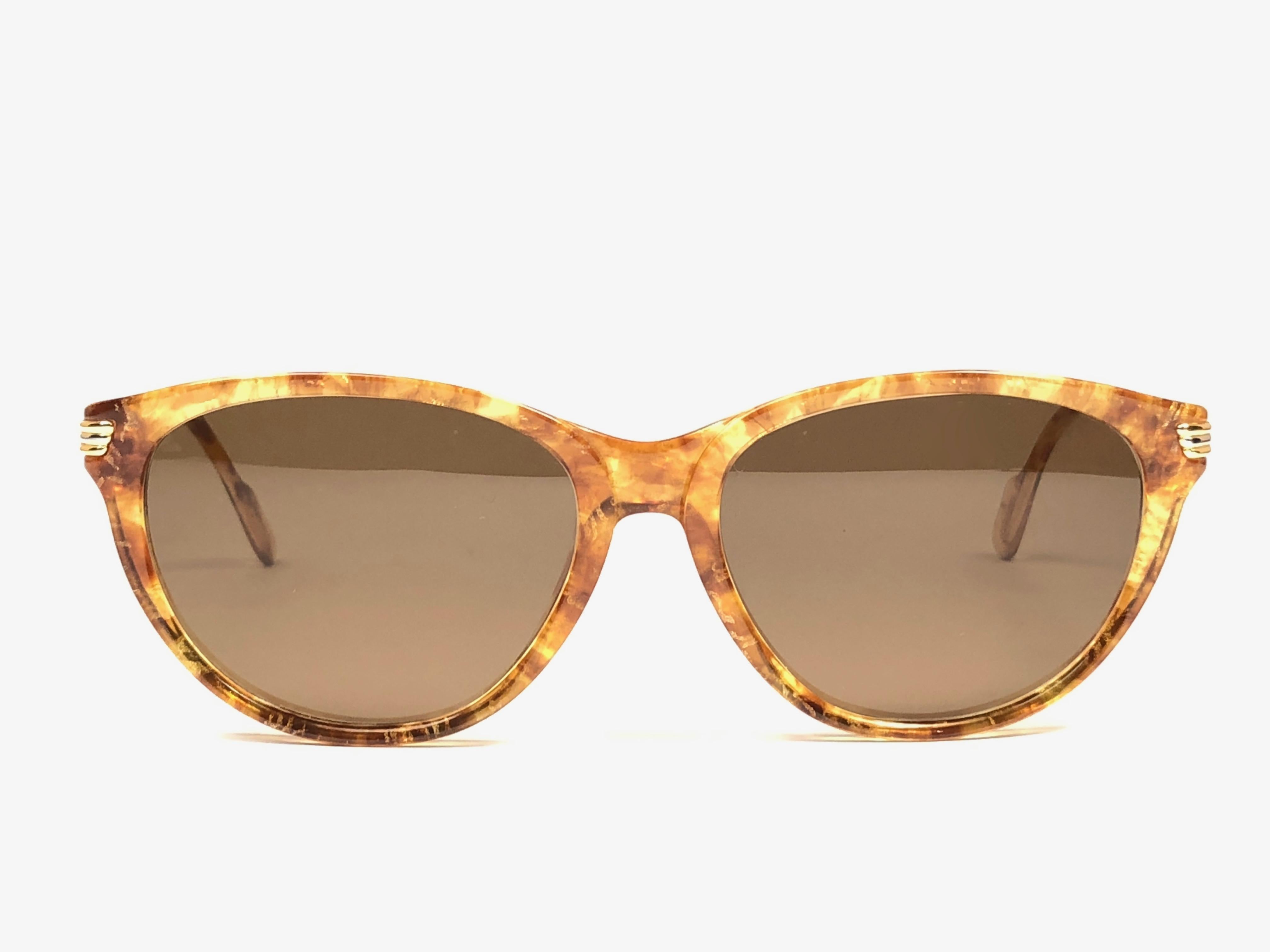 Women's or Men's  Cartier Eclat Jaspe Gold Sunglasses Brown France 18k Gold 1991