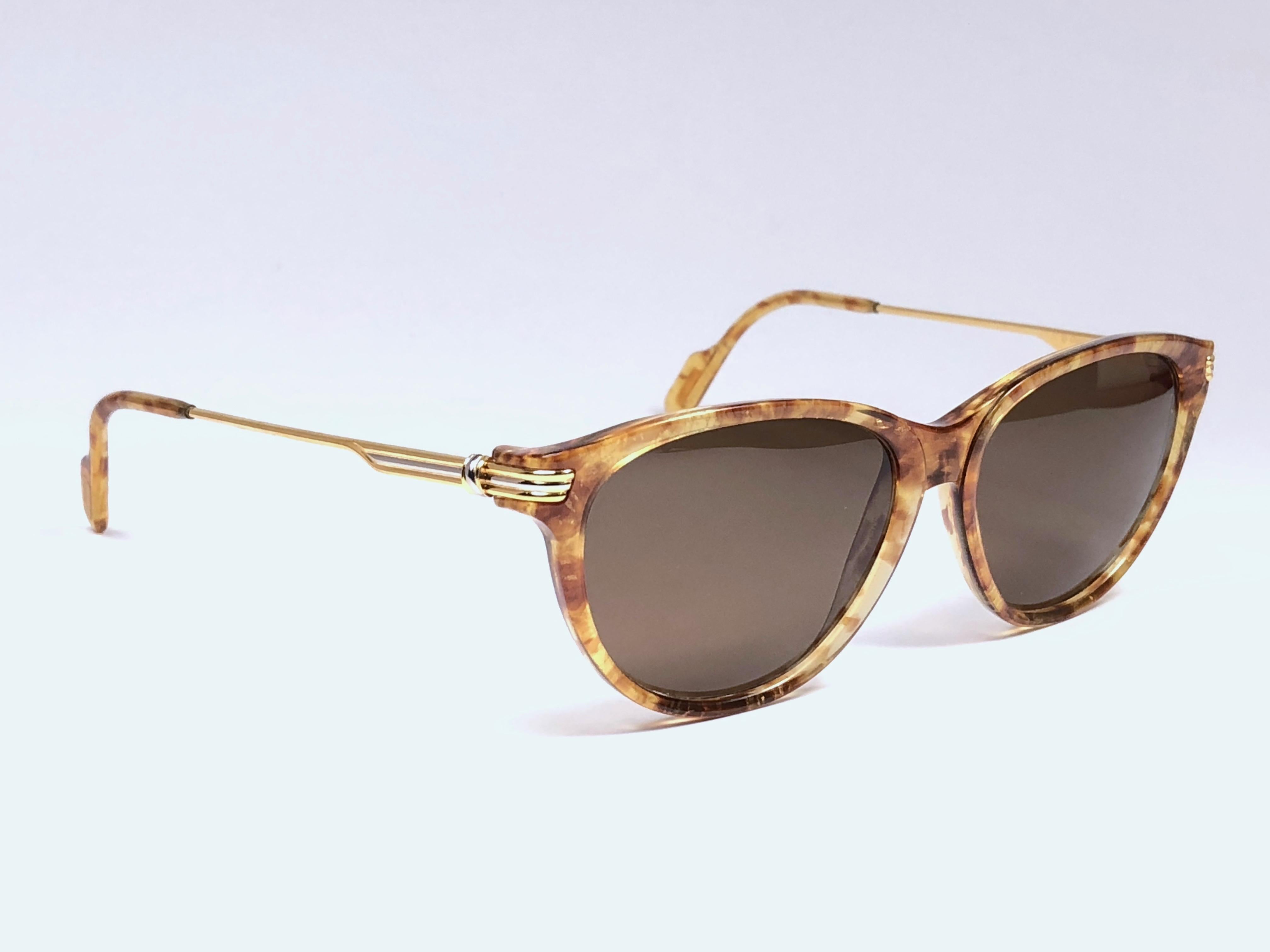  Cartier Eclat Jaspe Gold Sunglasses Brown France 18k Gold 1991 1