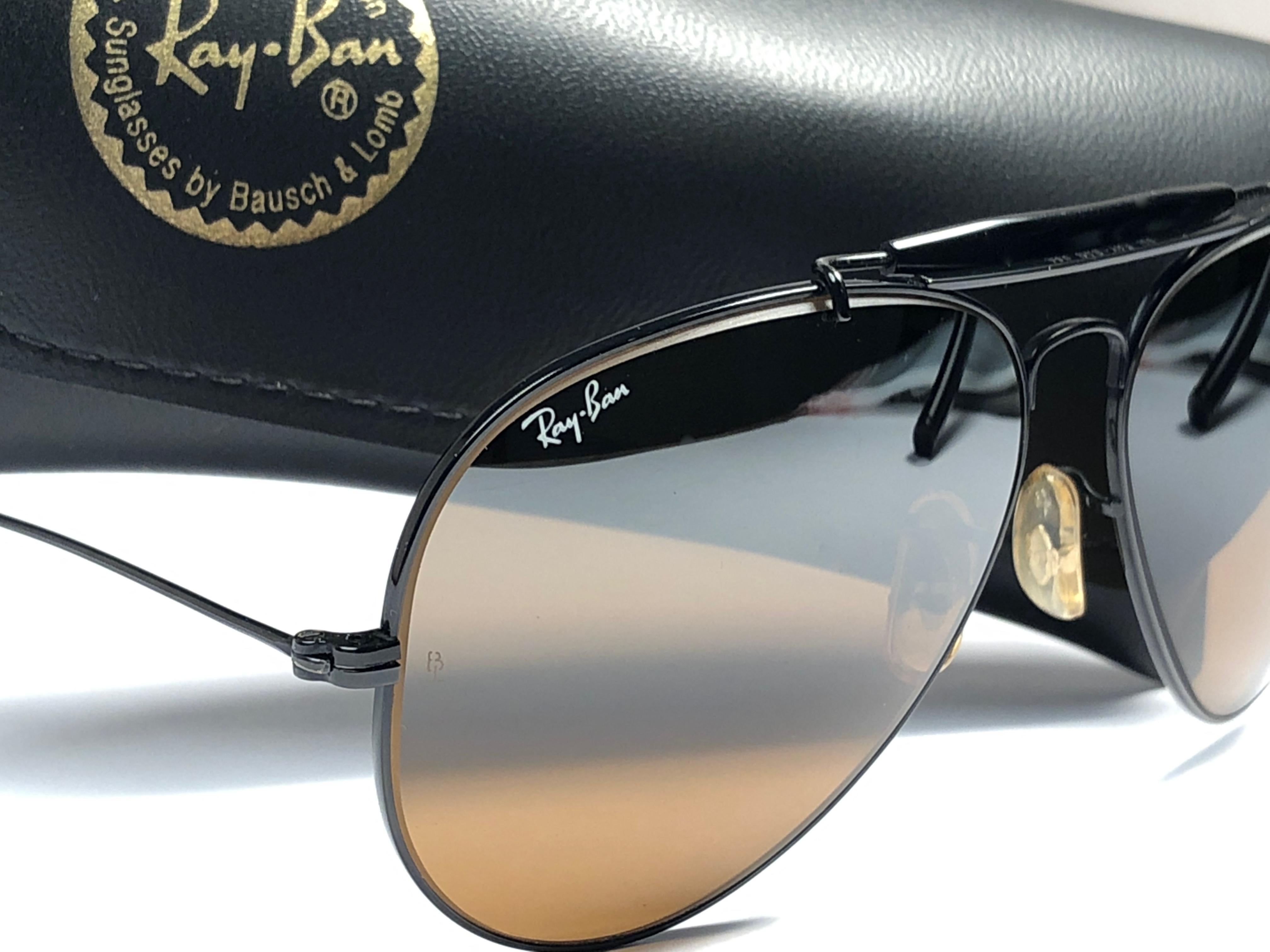 New Ray Ban Vintage Outdoorsman Black B15 Top Mirror 62Mm Sunglasses, 1970s  In New Condition In Baleares, Baleares