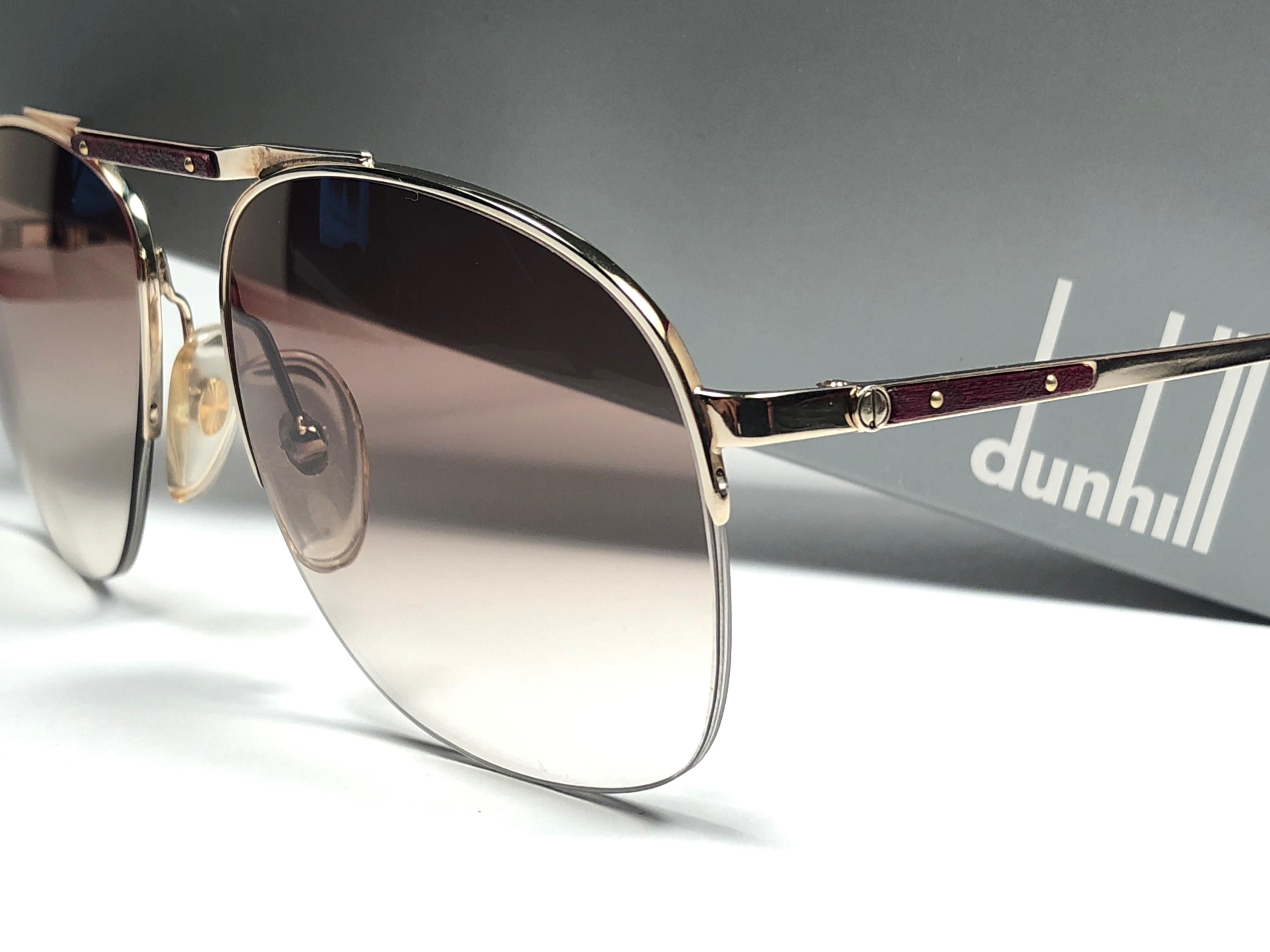 Gray New Vintage Dunhill 6022 Real Wood Trims Details Half Frame Sunglasses France 