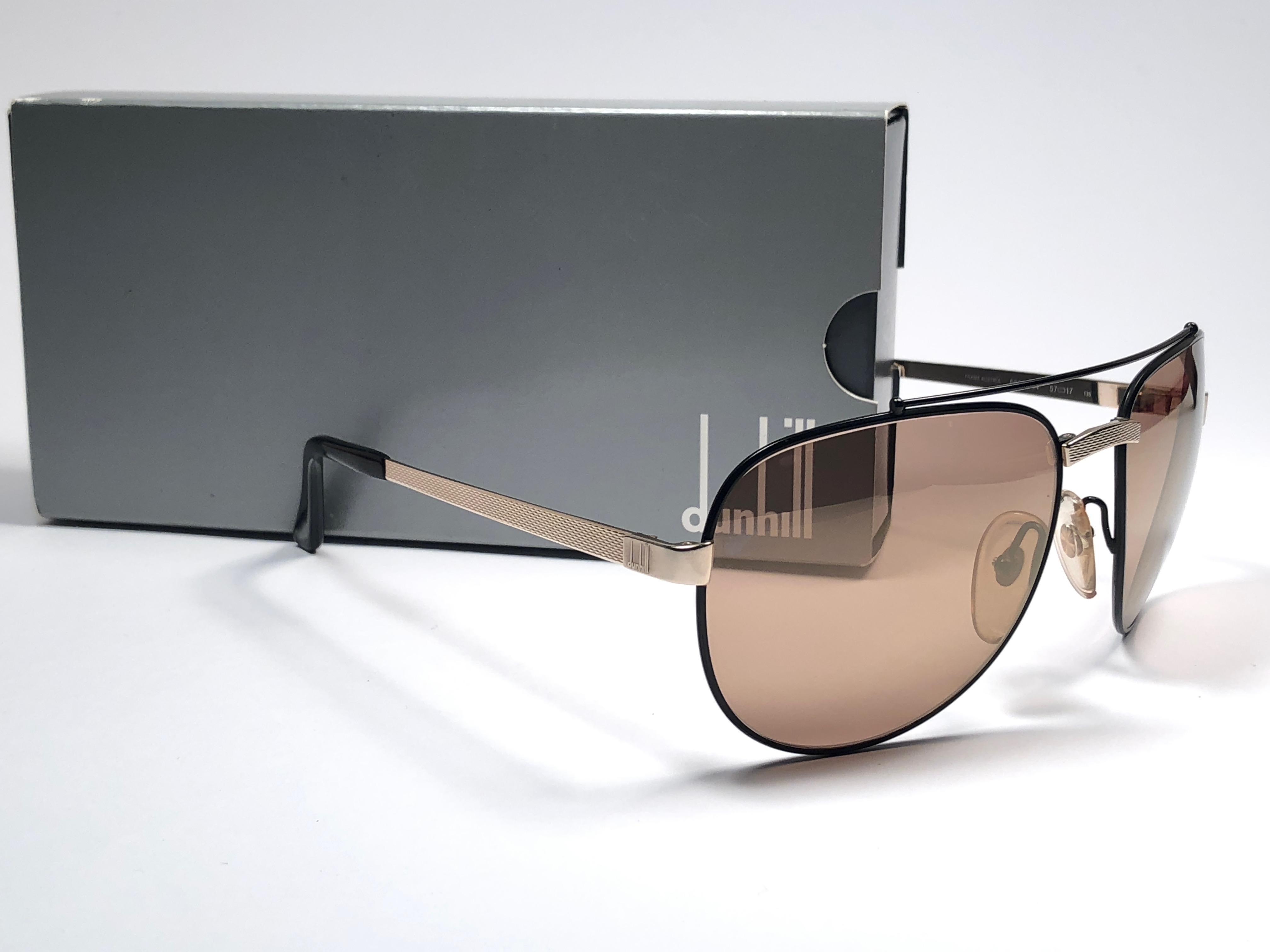 Women's or Men's New Vintage Dunhill 6029 Black Frame Aviator Gold Mirror Sunglasses France