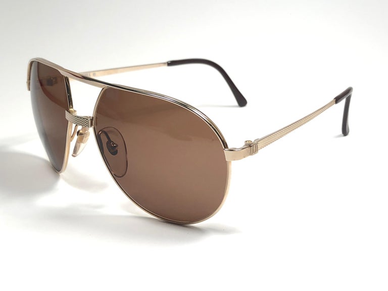 New Vintage Dunhill 6042 Gold Frame Aviator Brown Lenses Sunglasses ...
