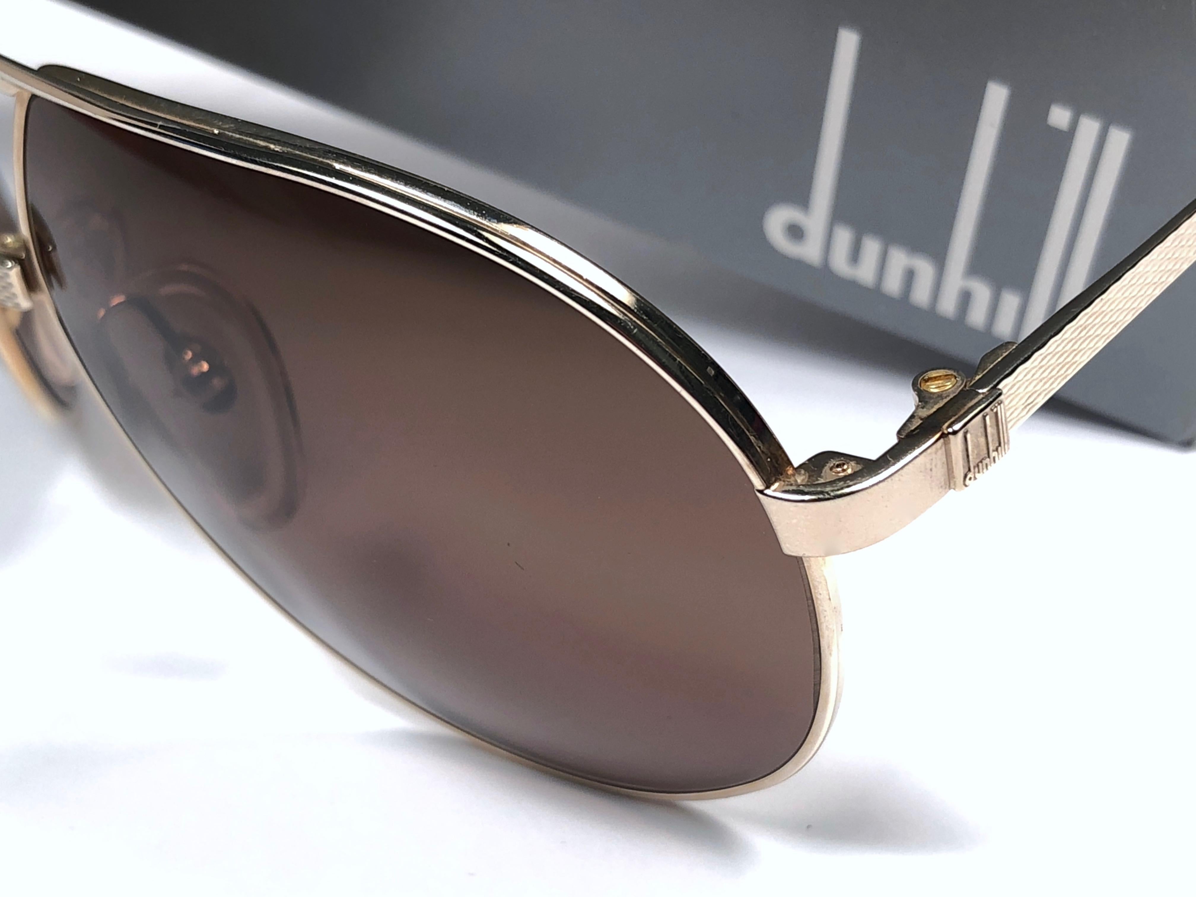 New Vintage Dunhill 6042 Gold Frame Aviator Brown Lenses Sunglasses France  In New Condition In Baleares, Baleares