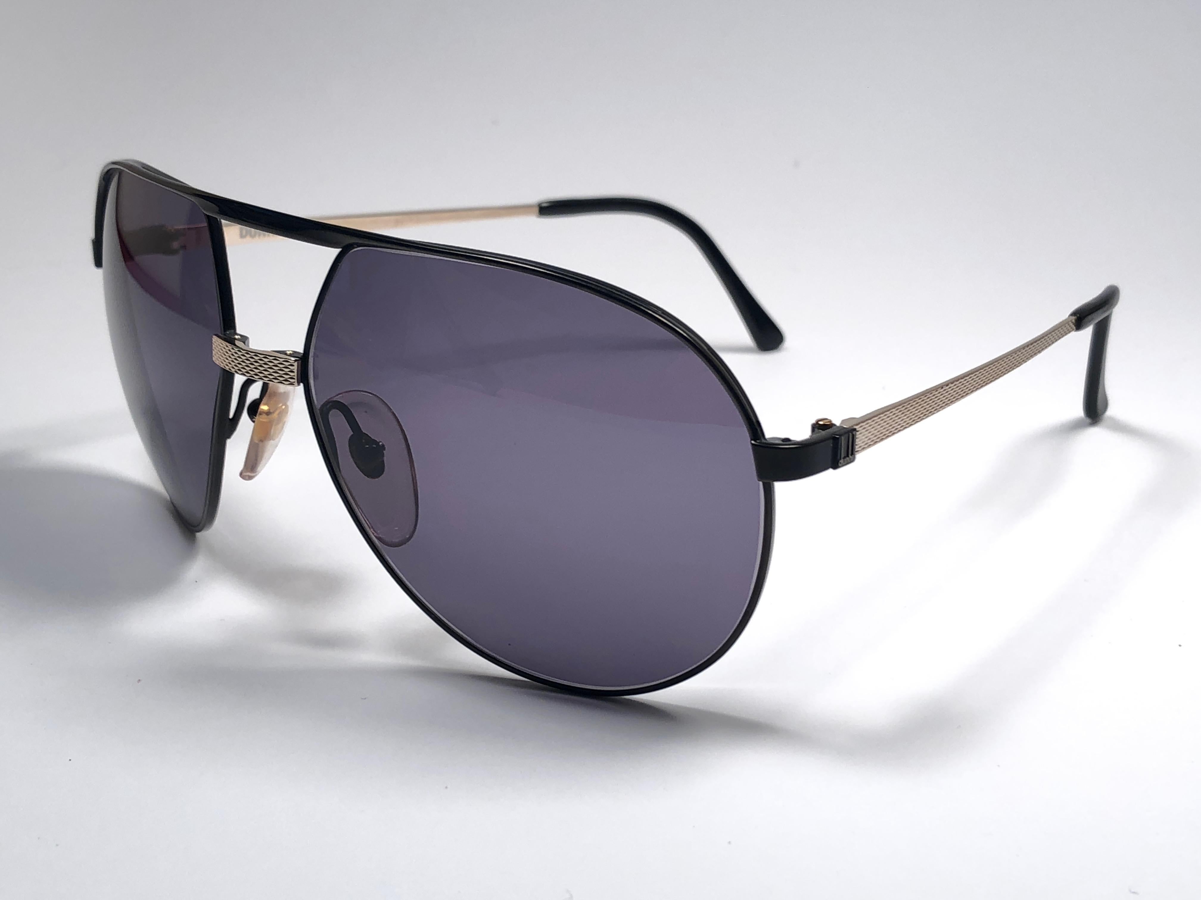 New Vintage Dunhill 6042 Black Frame Aviator Grey Lenses Sunglasses 80's Austria Neuf - En vente à Baleares, Baleares