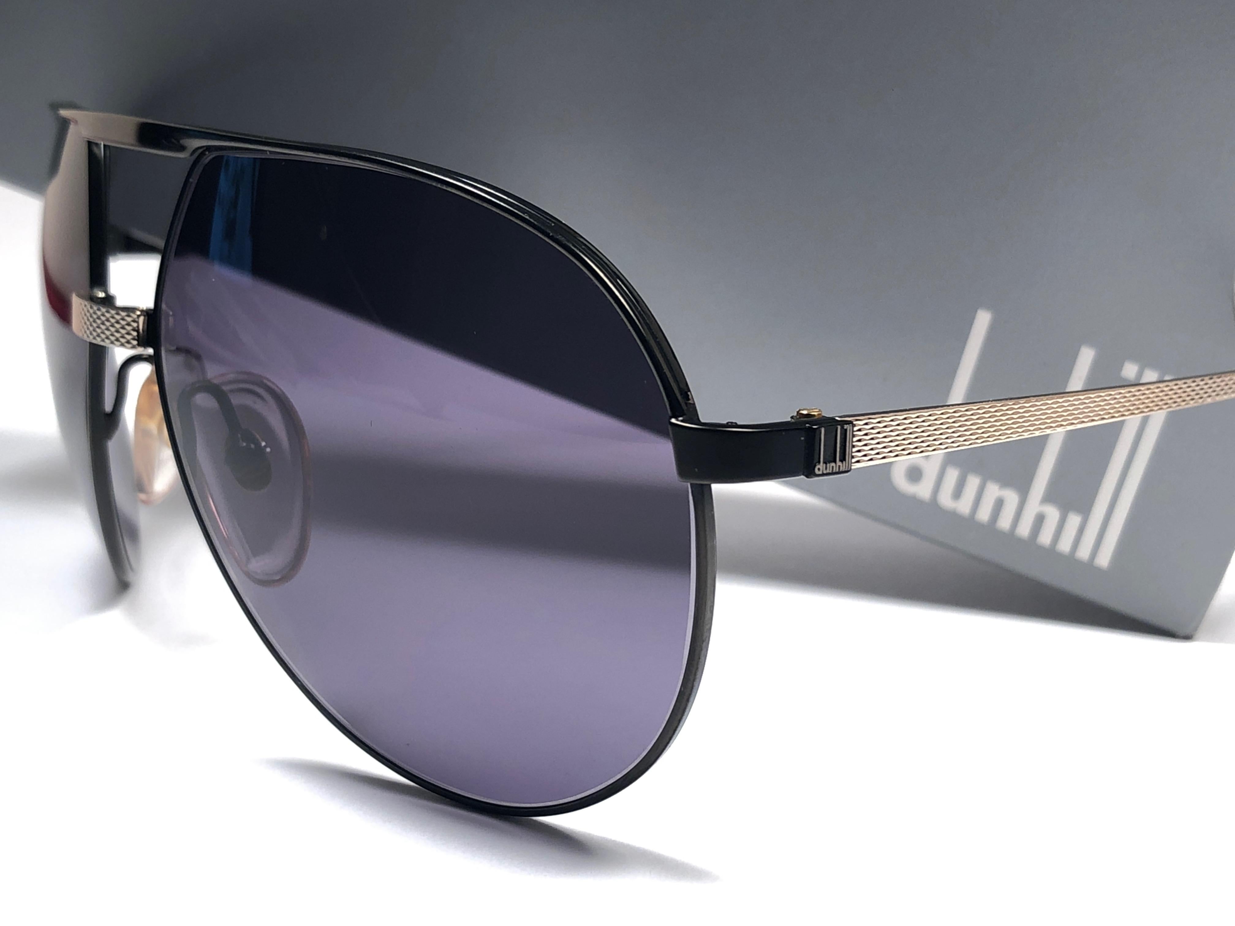 New Vintage Dunhill 6042 Black Frame Aviator Grey Lenses Sunglasses 80's Austria Unisexe en vente