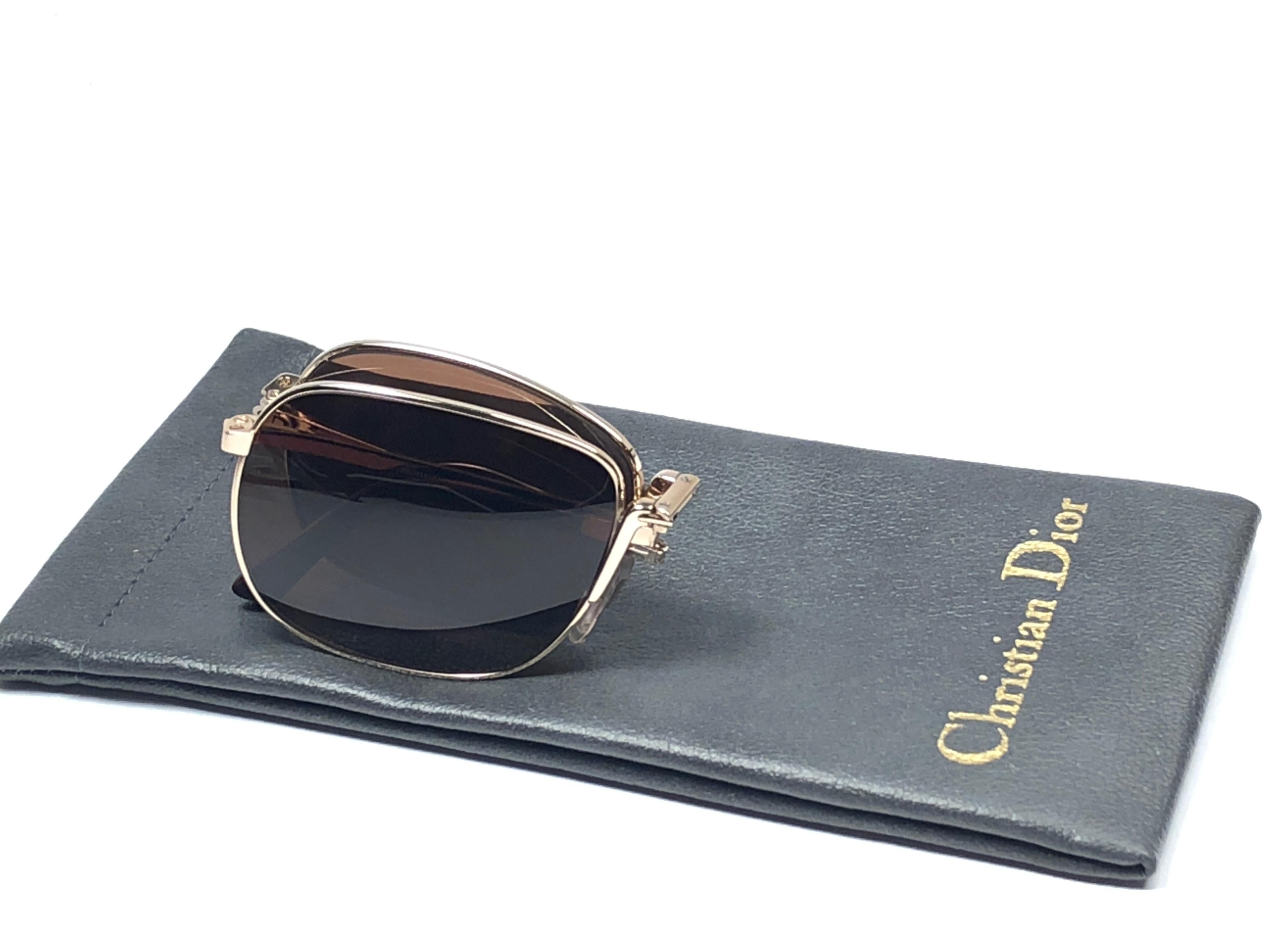 New Vintage Christian Dior Monsieur 2288 Folding Brown Sunglasses 1970's Austria 1