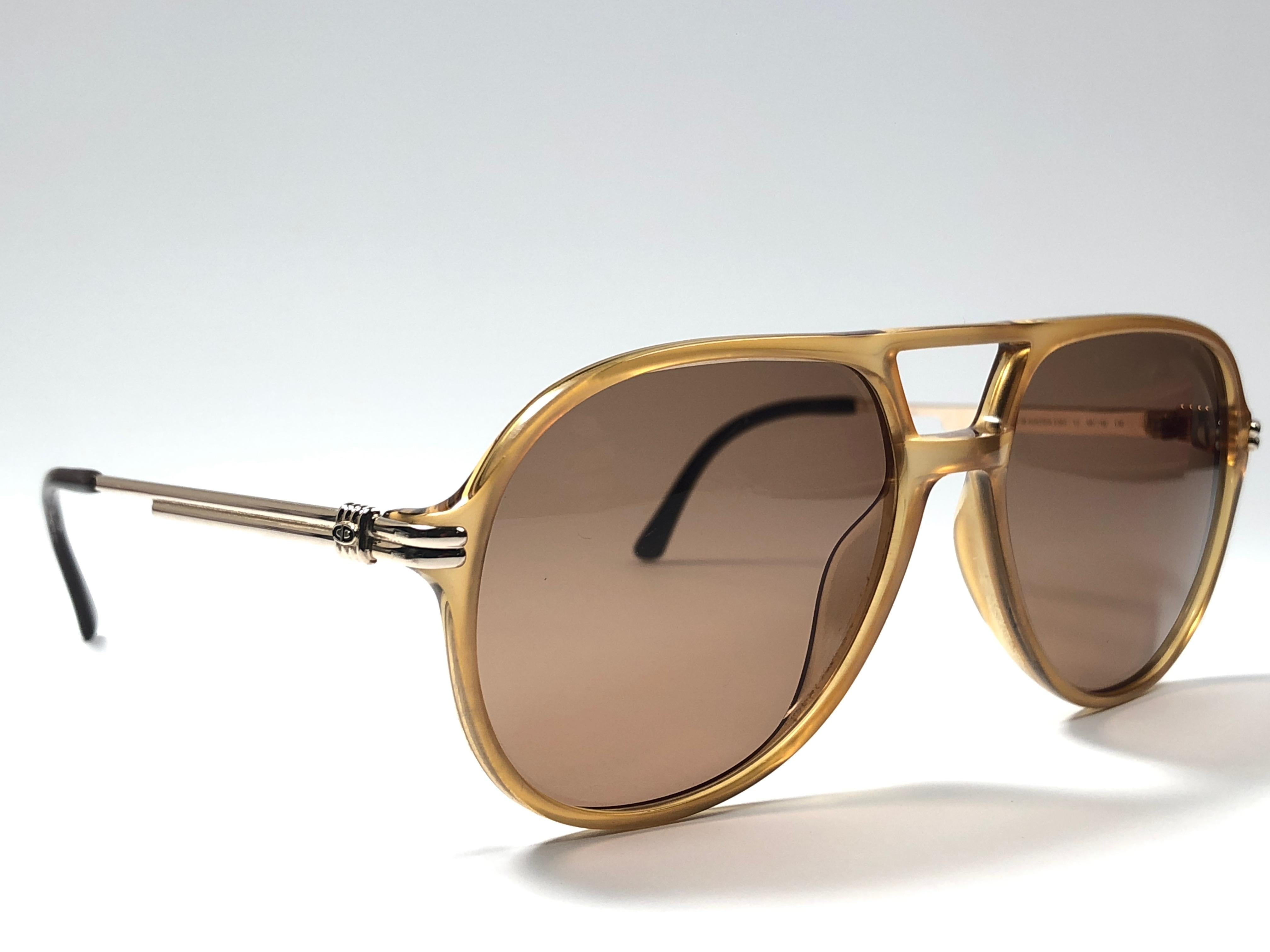 Black New Vintage Christian Dior Monsieur 2301 Amber Translucent Sunglasses 1970's 