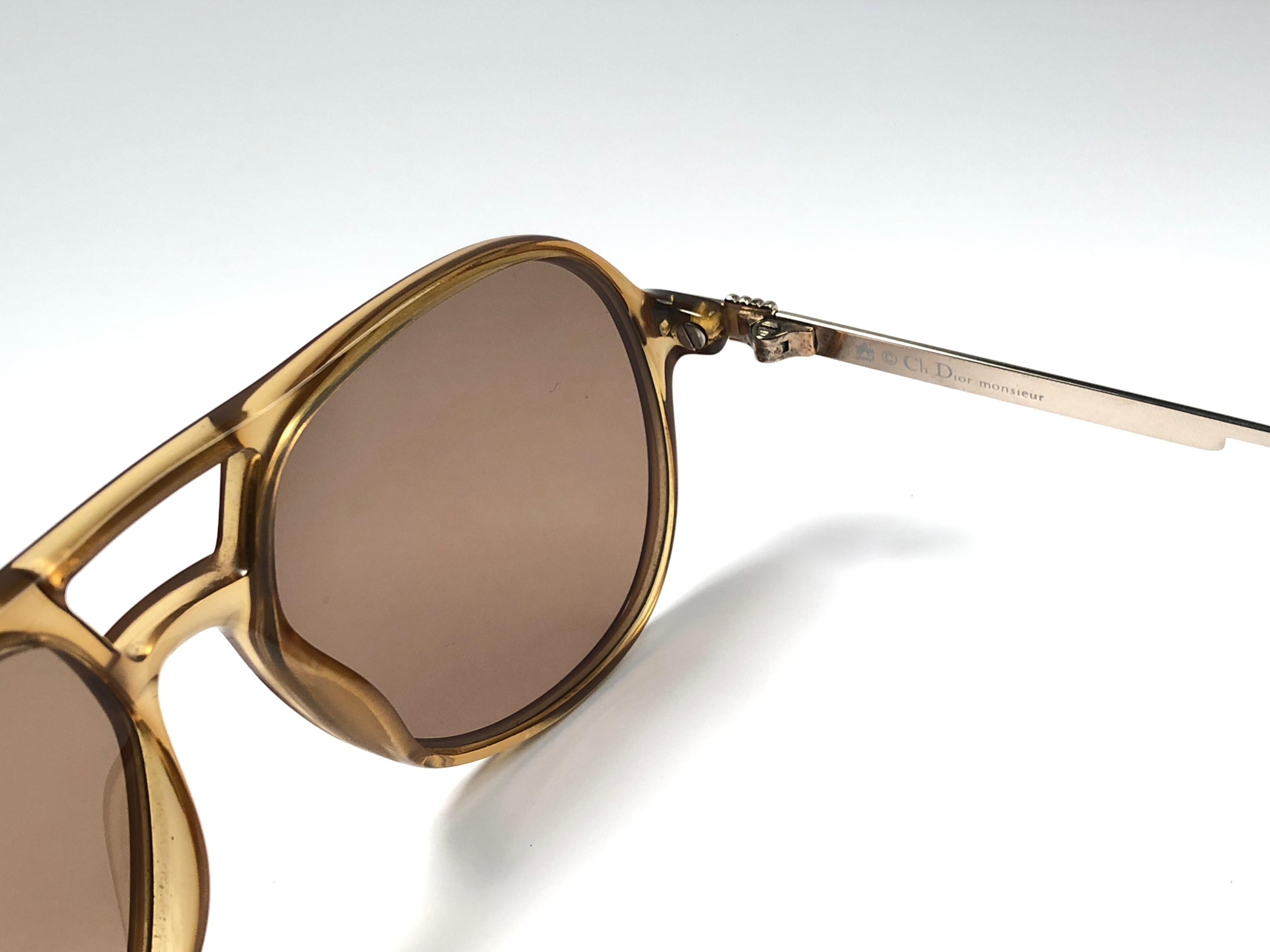 Men's New Vintage Christian Dior Monsieur 2301 Amber Translucent Sunglasses 1970's 