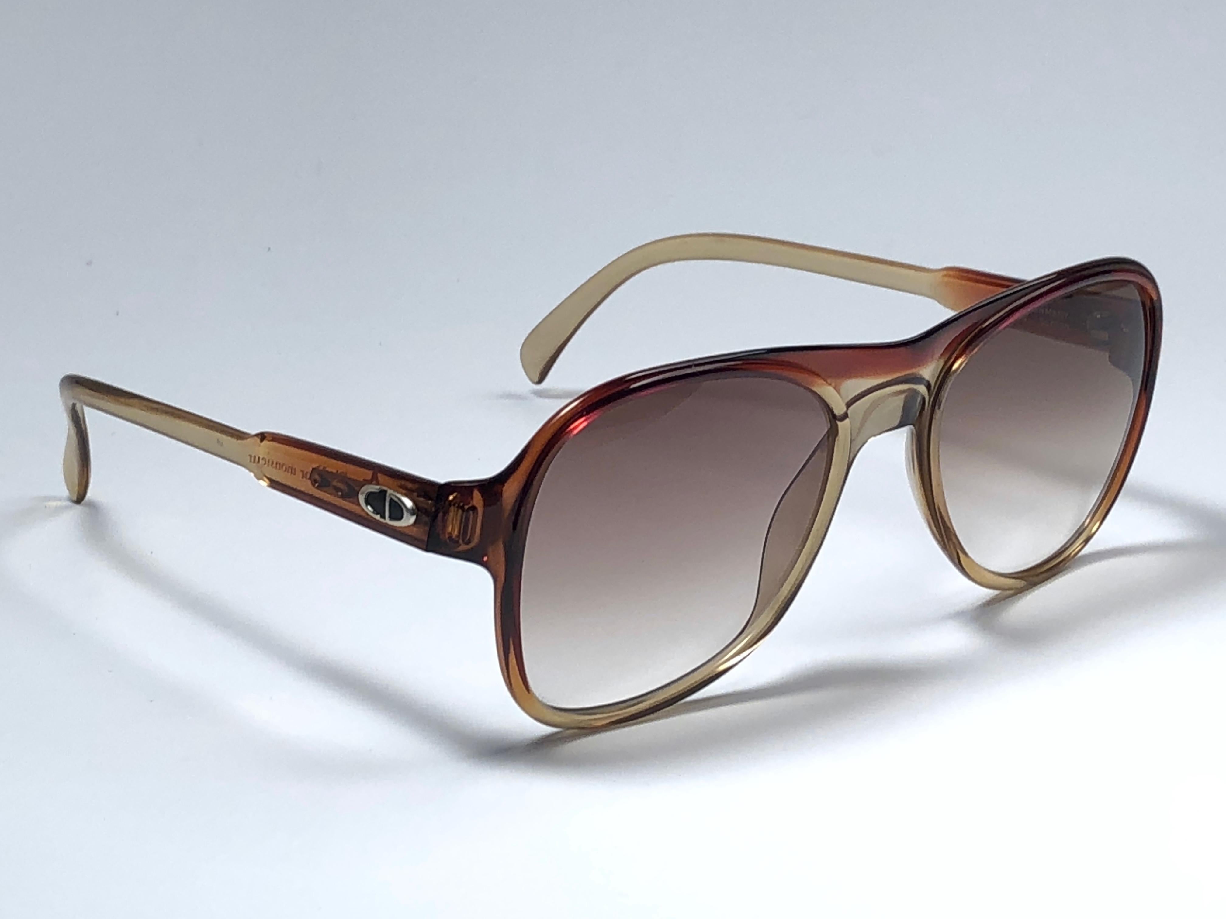 Black New Vintage Christian Dior Monsieur 2034 Amber Translucent Sunglasses 1970's 