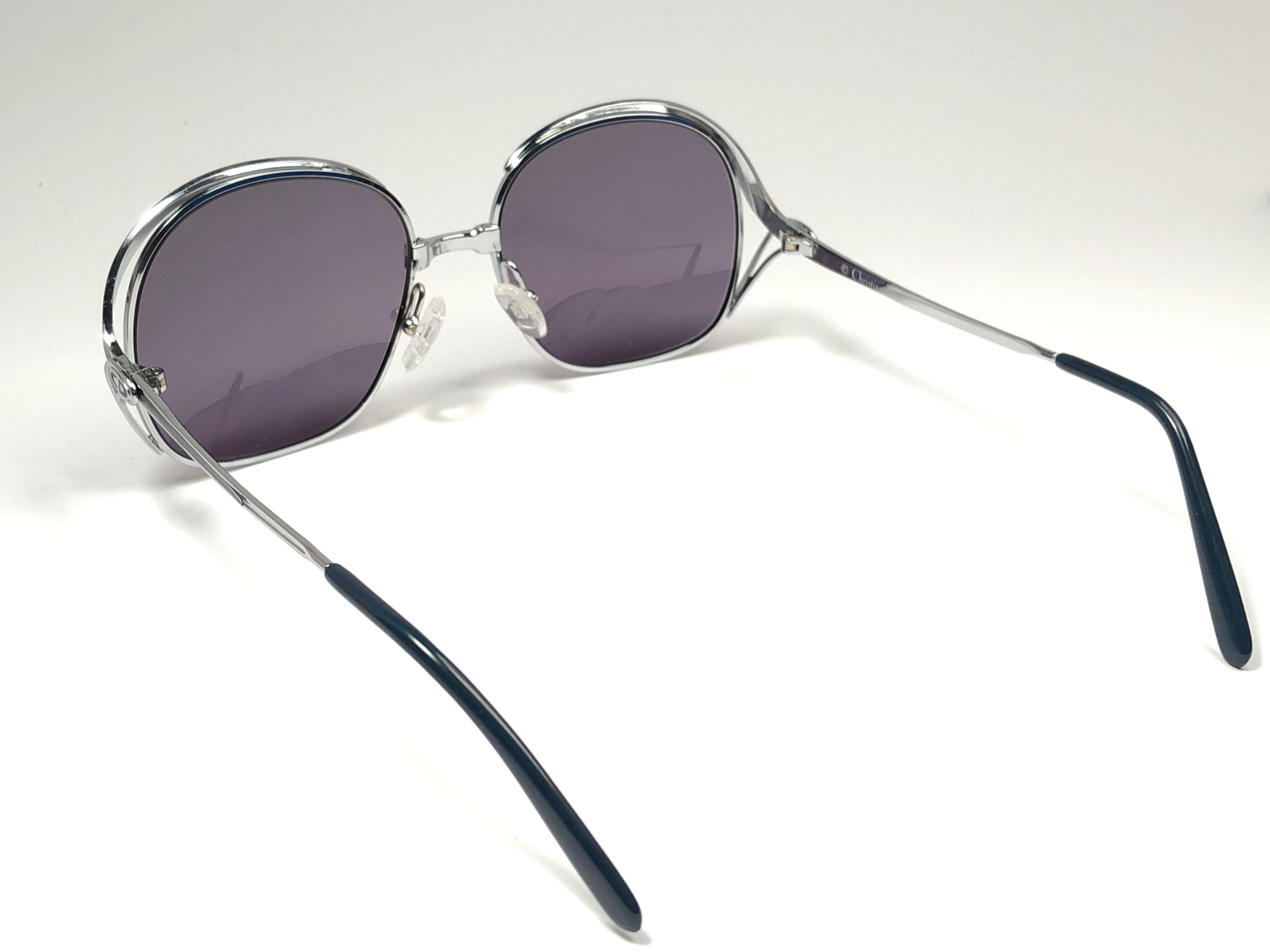 New Vintage Christian Dior 2145 Anthracite Silver Grey Sunglasses 1970's Austria For Sale 1