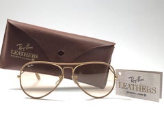 Vintage Ray Ban Vintage Tan Perforated Leathers Aviator 58MM B&L Sunglasses