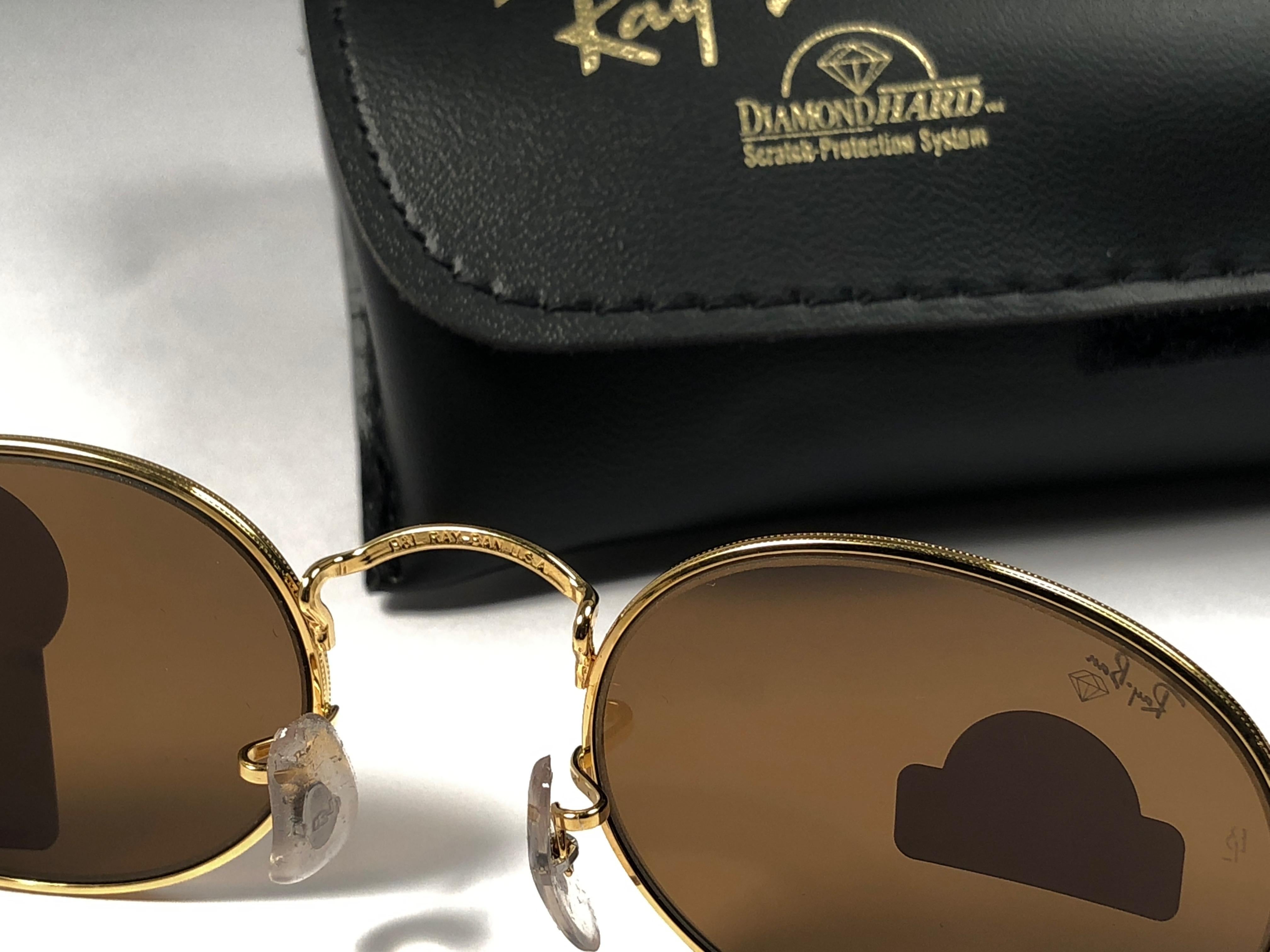 Women's or Men's New Vintage Ray Ban Oval Gold Diamond Hard Lenses 1980's B&L Sunglasses