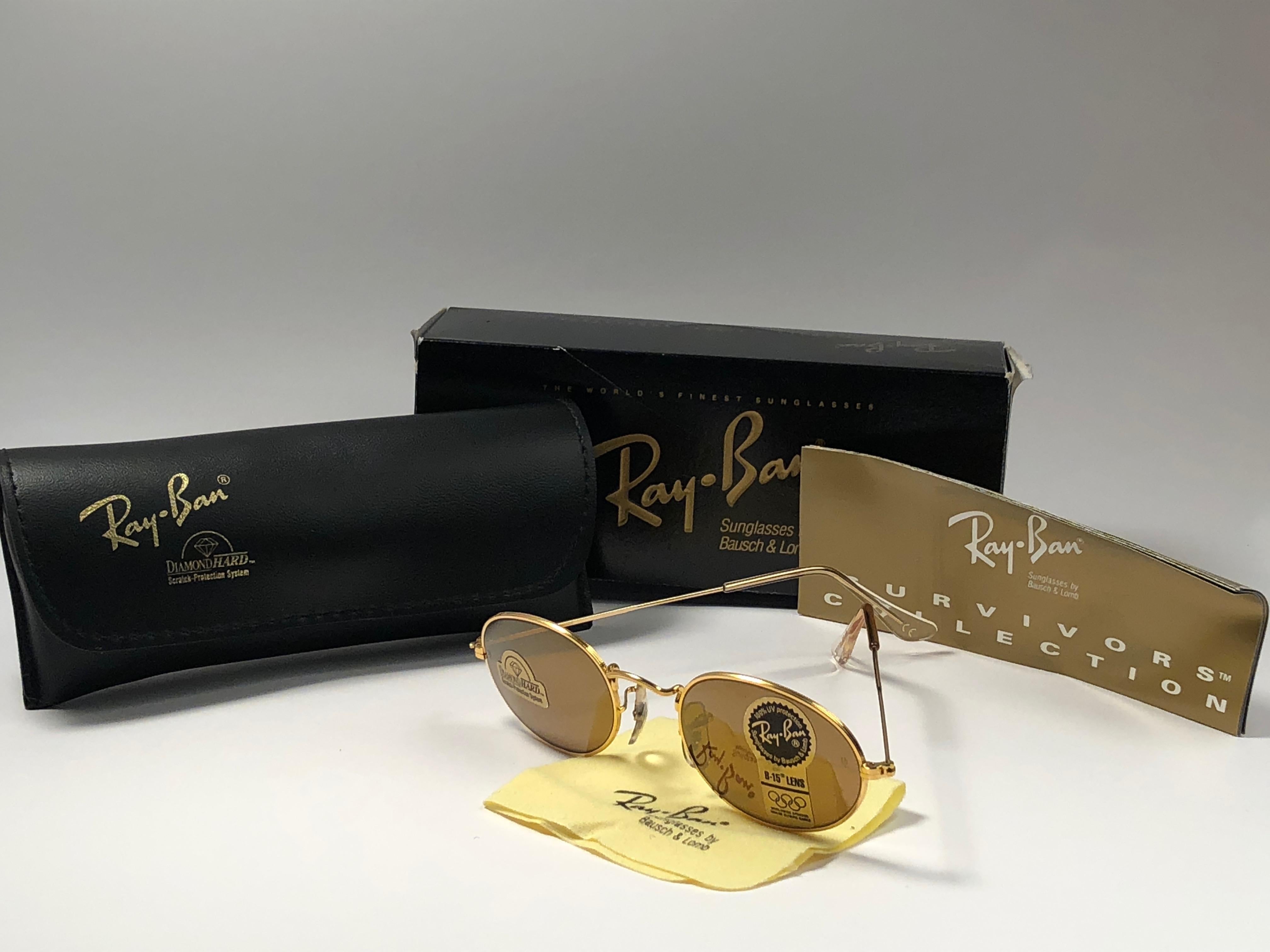New Vintage Ray Ban Oval Gold Diamond Hard Lenses 1980's B&L Sunglasses 1