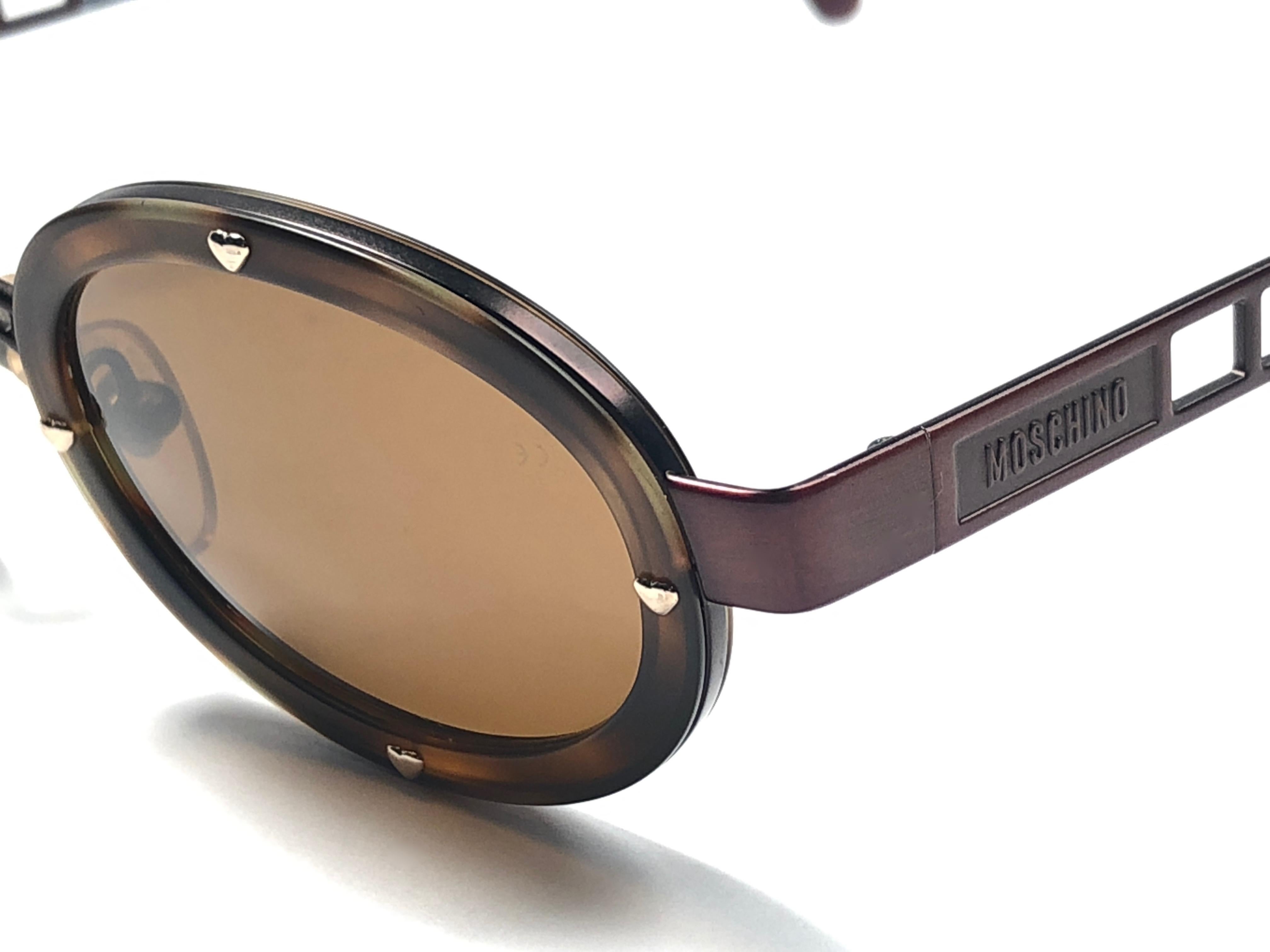 New Vintage Moschino MM3010 S Oval Brown 1990 Sunglasses 1990's In New Condition In Baleares, Baleares