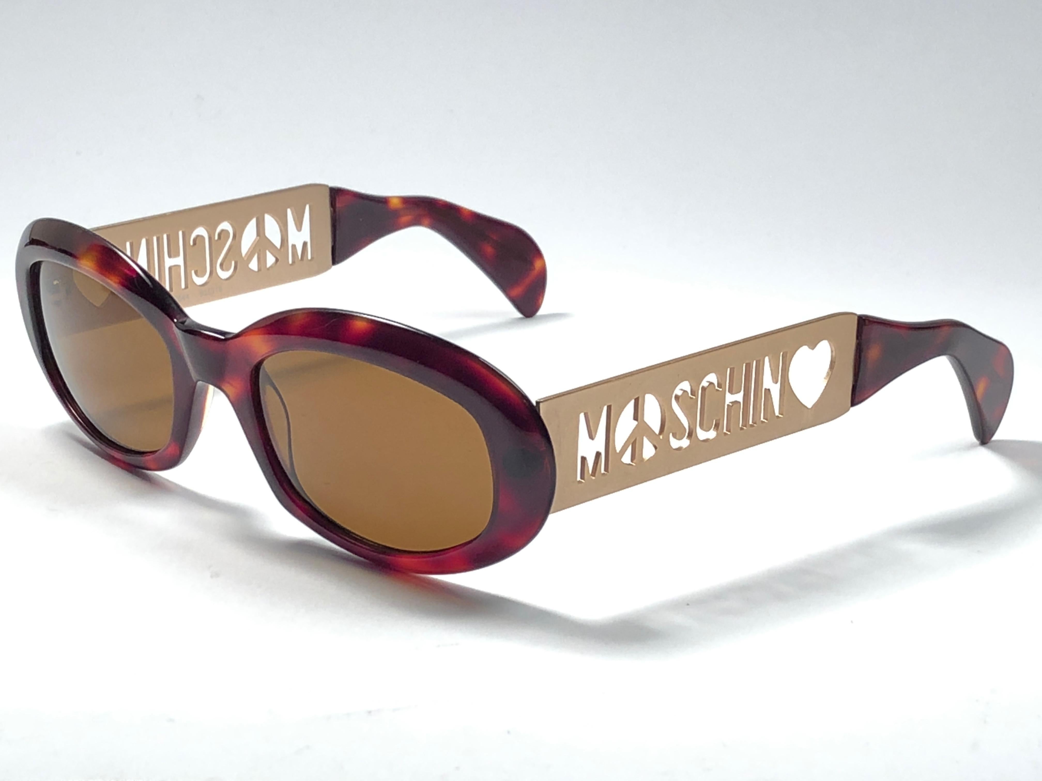 Neu Vintage Moschino von Persol MM644 Schildpatt Gold Brown 1990 Sonnenbrille 1990's (Braun) im Angebot