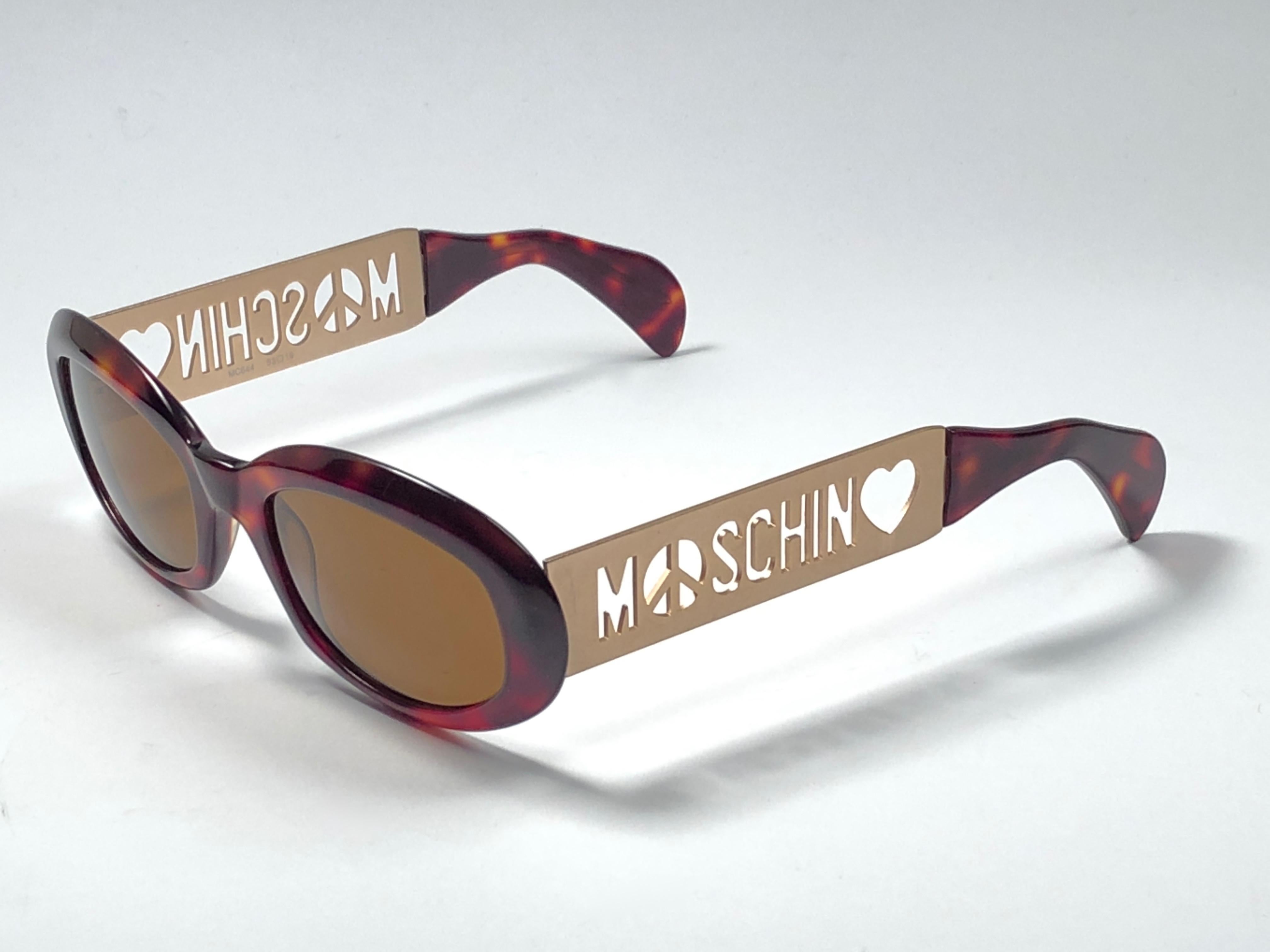 Women's or Men's New Vintage Moschino By Persol MM644 Tortoise Gold Brown 1990 Sunglasses 1990's For Sale