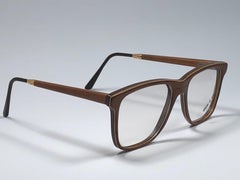 Nuovi occhiali da sole quadrati vintage in oro e Wood, anni '80, Made In France