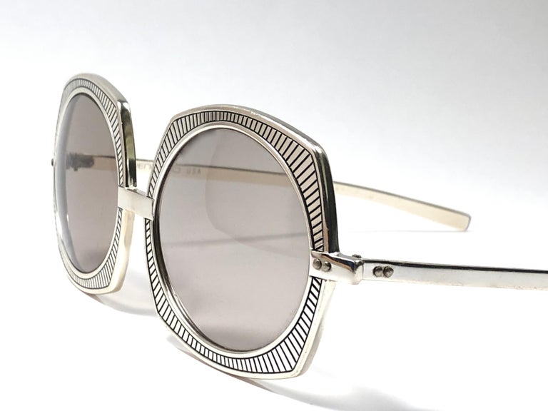 Vintage Renauld Silver Oversized Frame Brown Lens 1980 Sunglasses Made