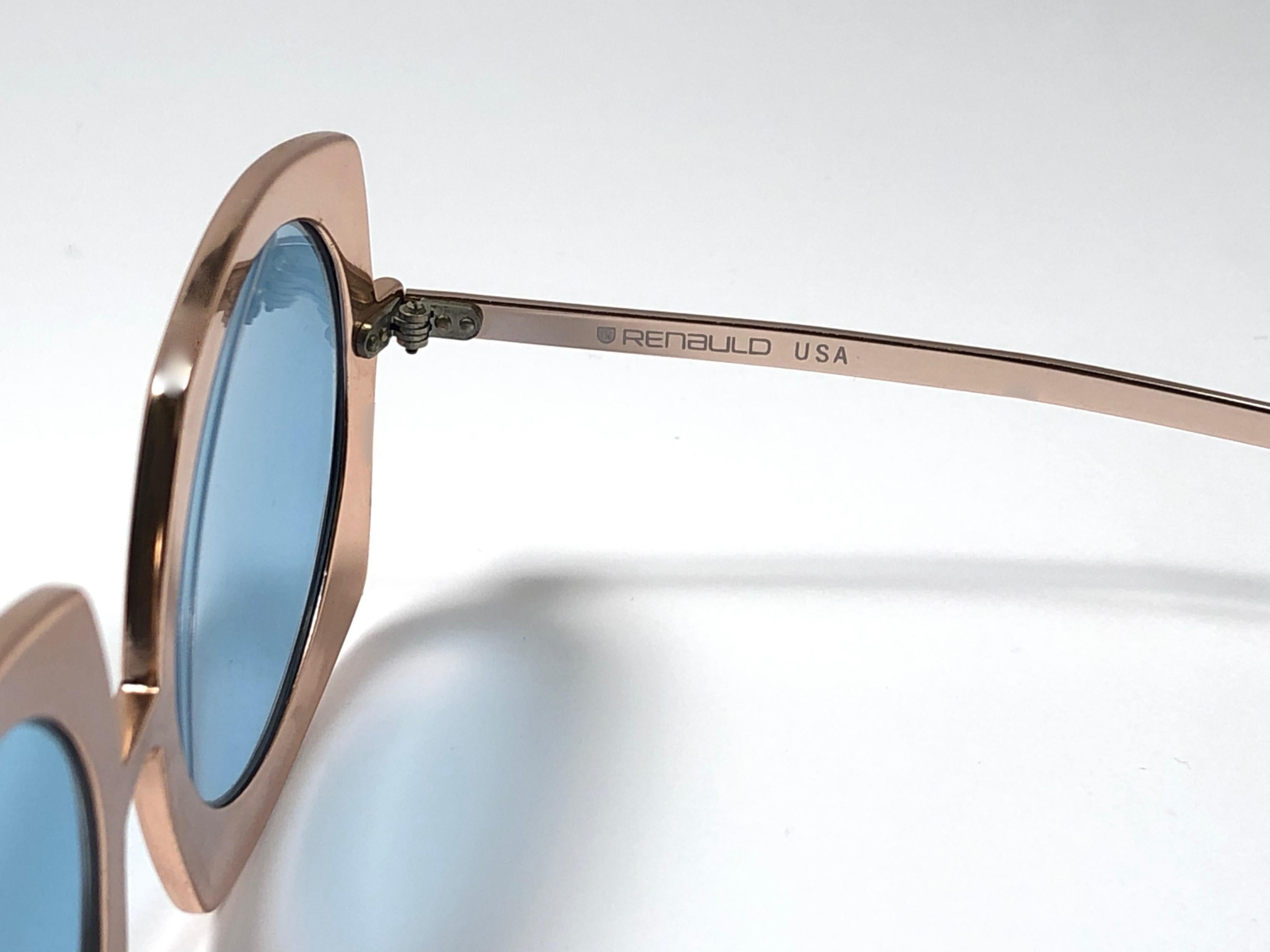Vintage Renauld übergroße Vintage-Sonnenbrille in Roségold mit blauem Rahmen, hergestellt in den USA im Angebot 4