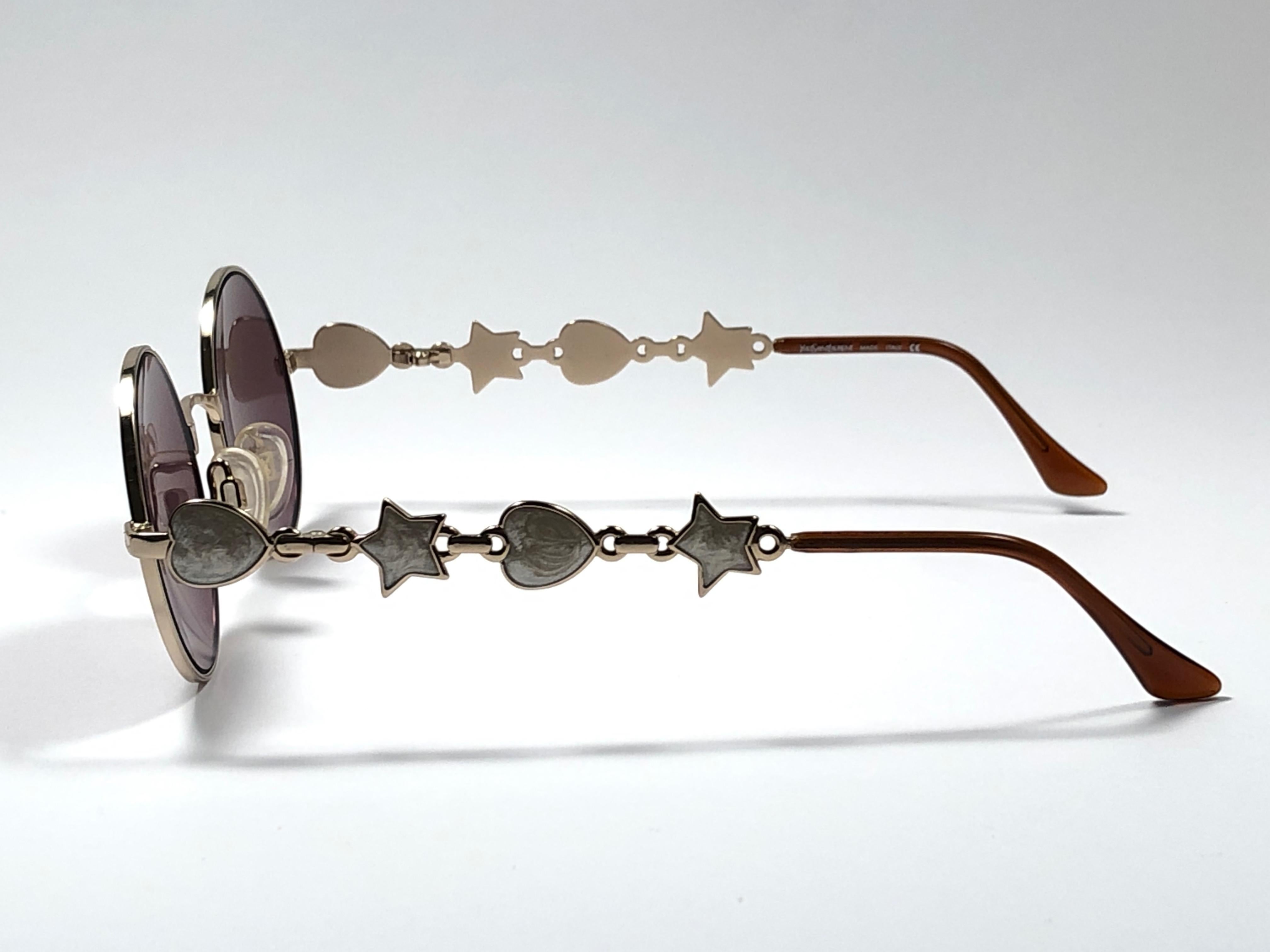 Women's or Men's Vintage Yves Saint Laurent 6024 Round Gold 1980's Paris Sunglasses