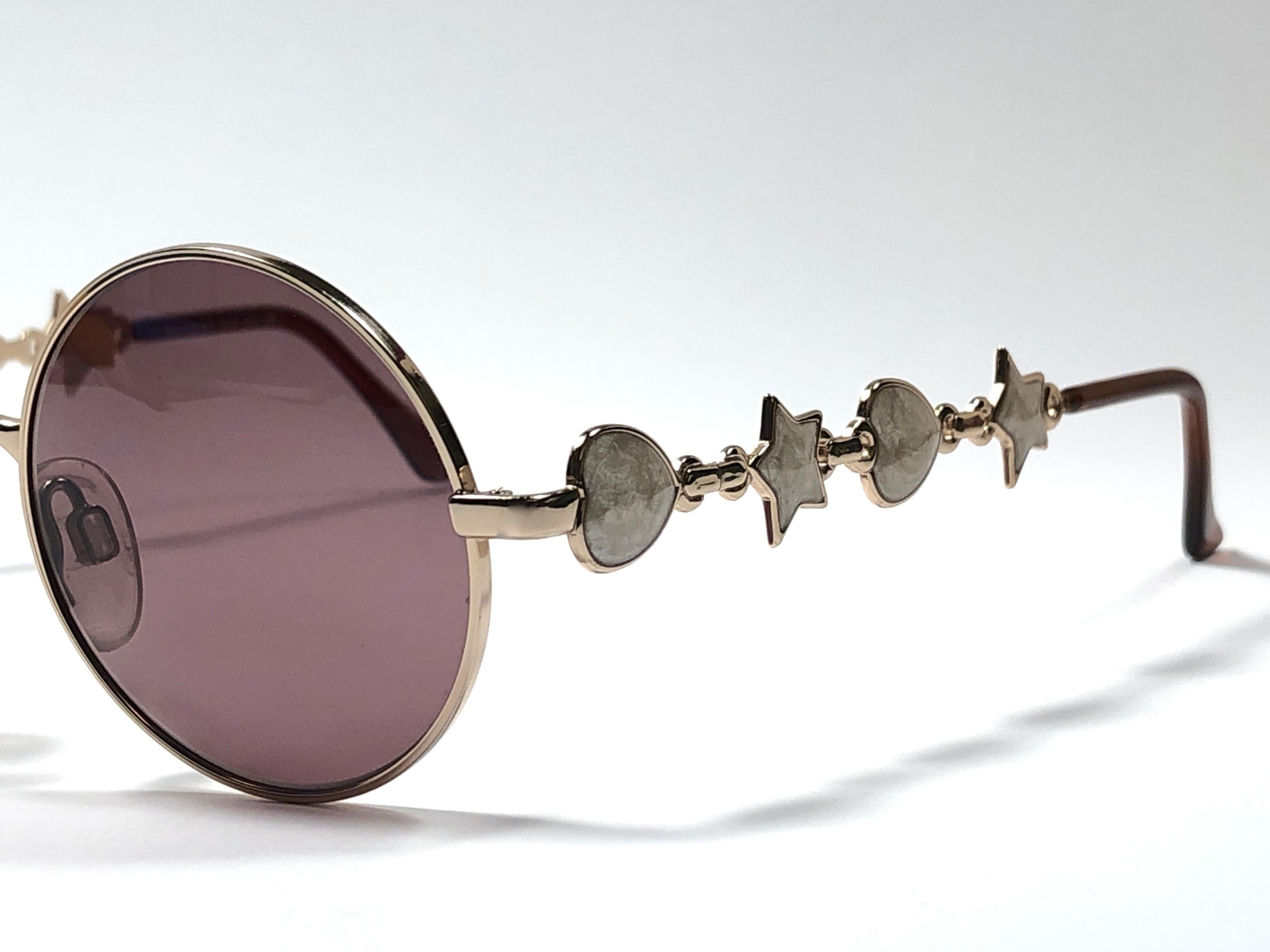 Vintage Yves Saint Laurent 6024 Round Gold 1980's Paris Sunglasses 1