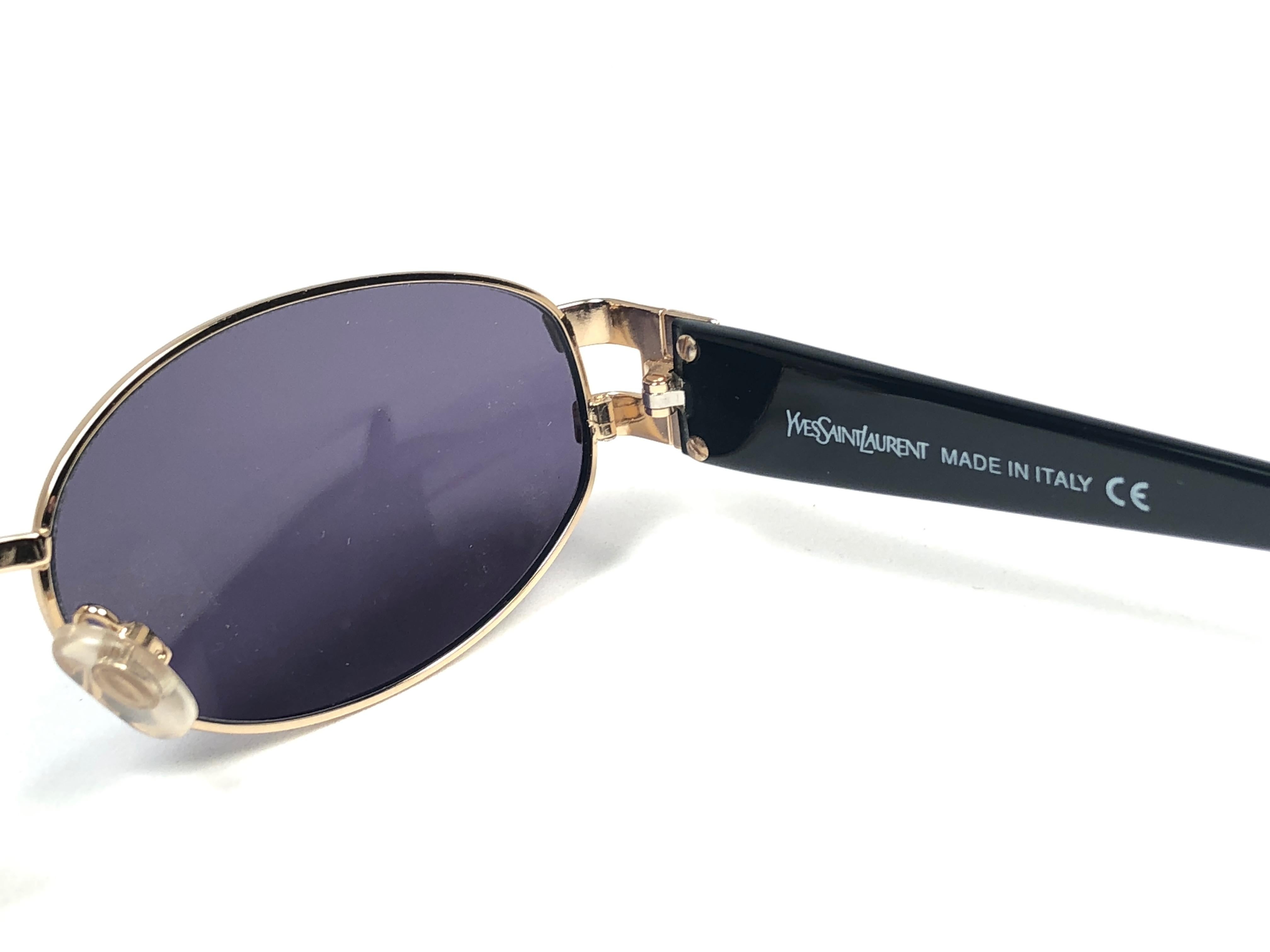 Black Vintage Yves Saint Laurent 6078 Oval Gold 1980's Paris Sunglasses