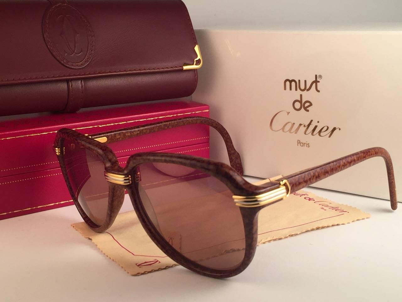 Vintage Cartier Vitesse Brown Jaspe 58MM 18K Gold Plated Sunglasses France  In New Condition In Baleares, Baleares