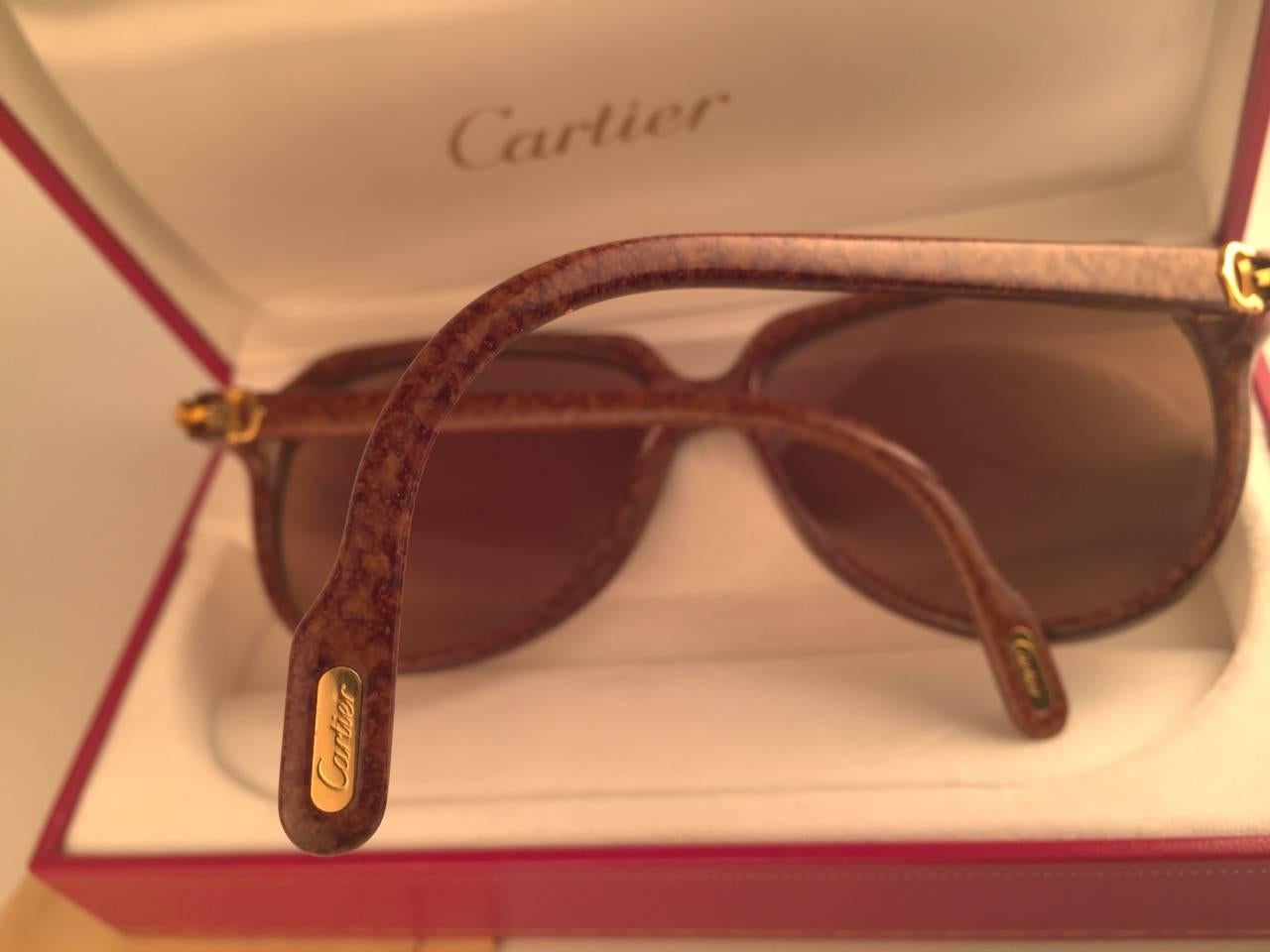 Vintage Cartier Vitesse Brown Jaspe 58MM 18K Gold Plated Sunglasses France  4