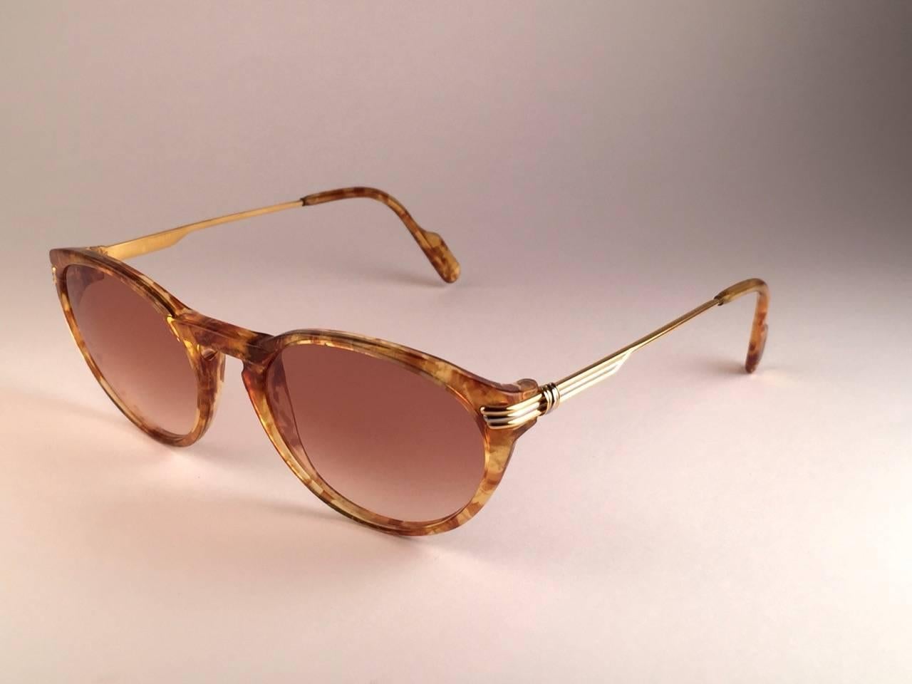  Cartier Aurore Jaspe Gold Sunglasses Brown France 18k Gold 1991 1